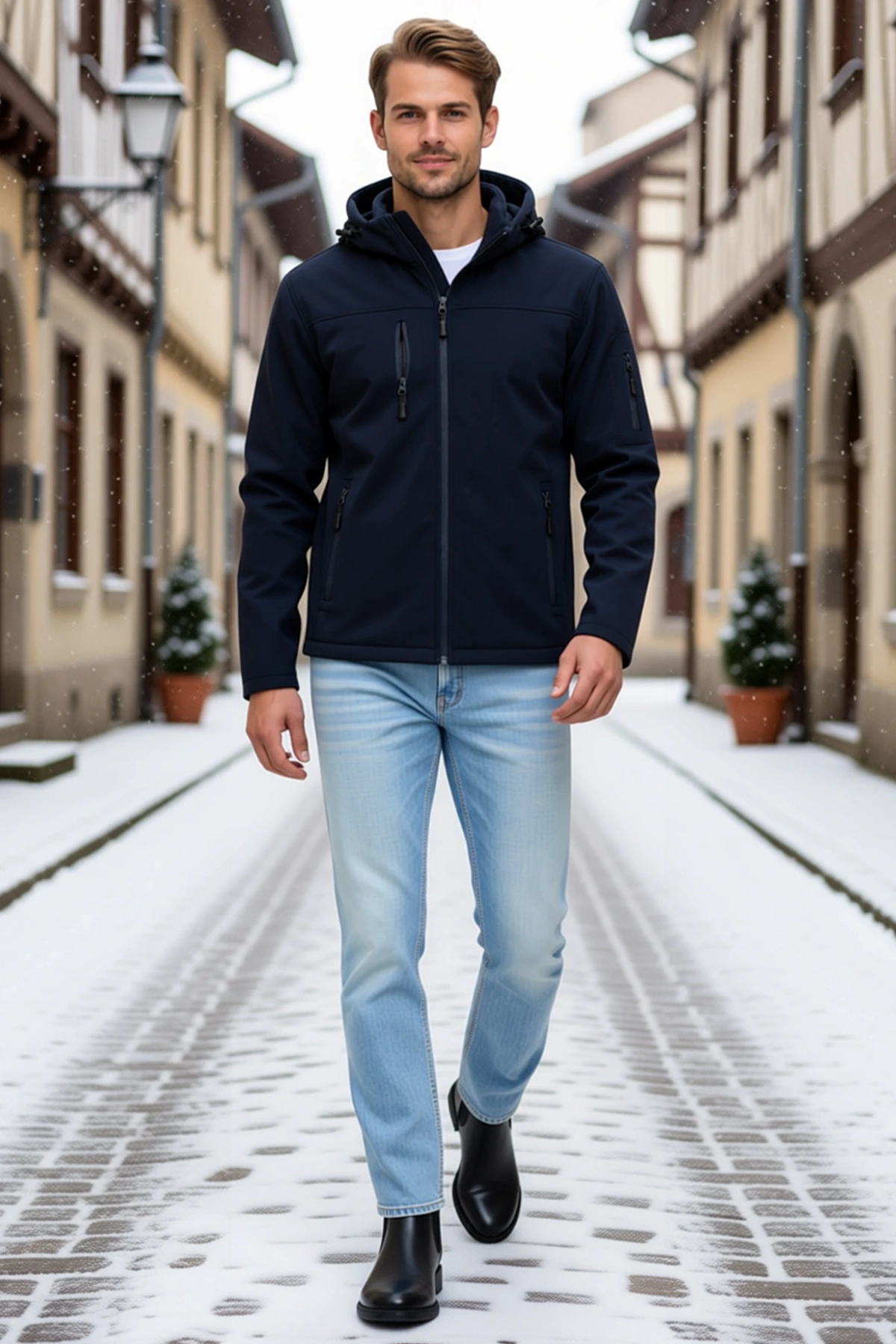 Erkek Su Geçirmez Softshell Polar Astarlı Çıkarılabilir Kapüşonlu 4 Cepli Mont Ceket Günlük Rahat