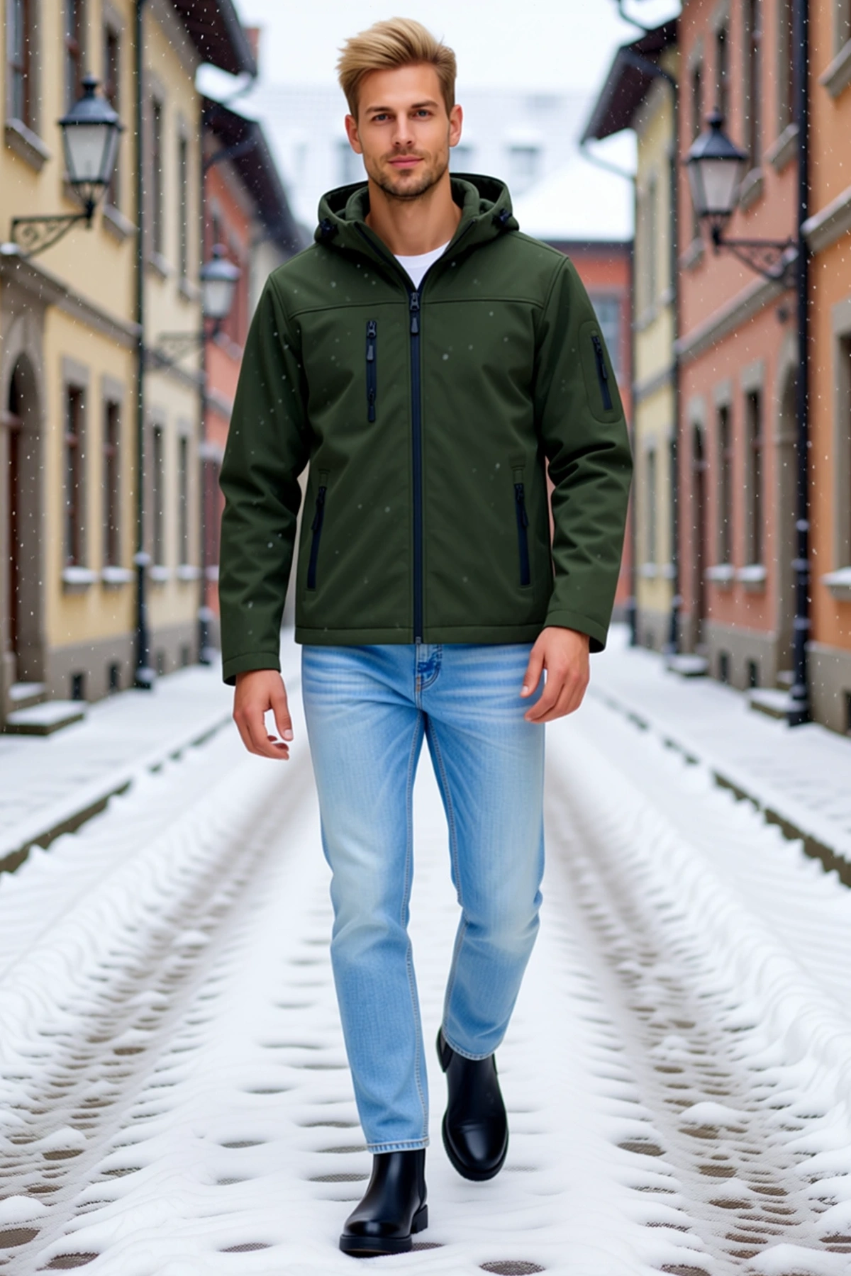 Erkek Su Geçirmez Softshell Polar Astarlı Çıkarılabilir Kapüşonlu 4 Cepli Mont Ceket Günlük Konforlu