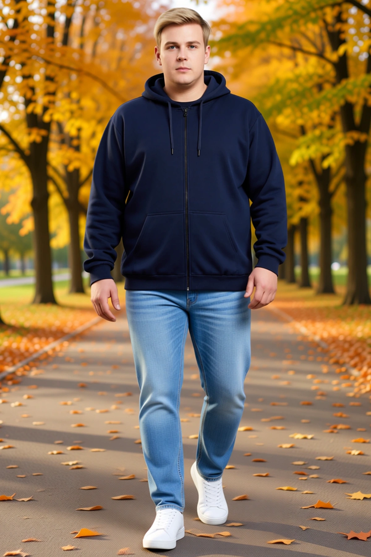 Erkek Büyük Beden Sweatshirt Üç İplik İçi Şardonlu Kapüşonlu Tam Fermuarlı Kışlık Yumuşak Dokulu