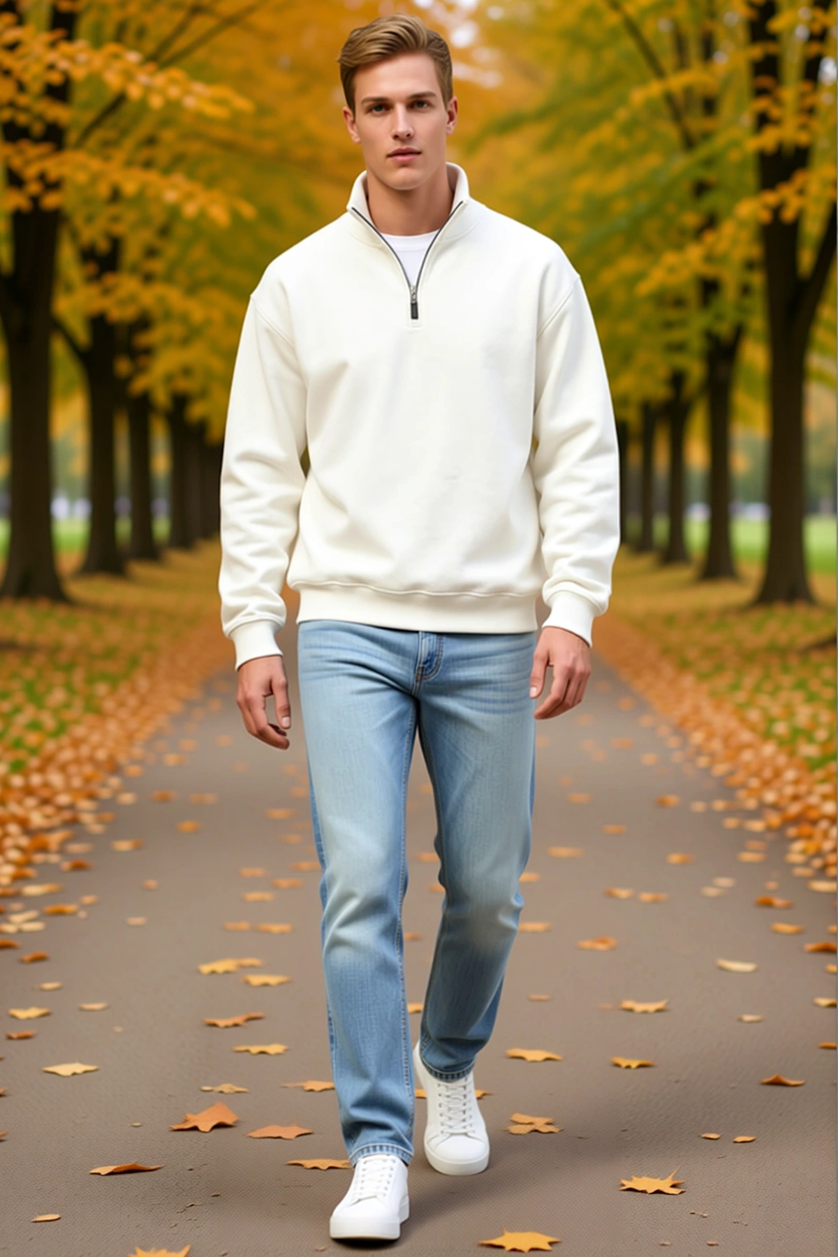 Erkek Üç İplik İçi Şardonlu Dik Yaka Yarım Fermuarlı Kışlık Sweatshirt Konforlu Sezonluk Rahat Kesim