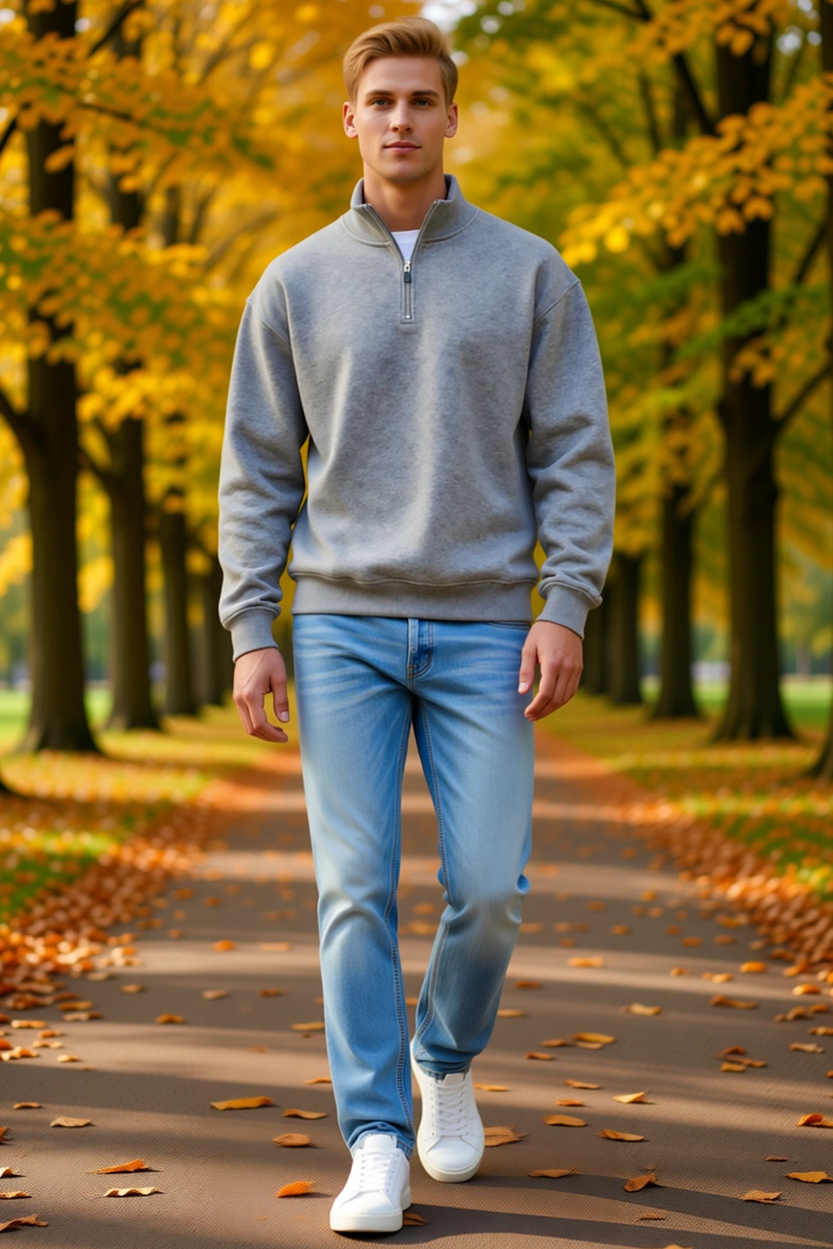Erkek Üç İplik İçi Şardonlu Dik Yaka Yarım Fermuarlı Uzun Kollu Kışlık Sweatshirt Yumuşak Dokulu