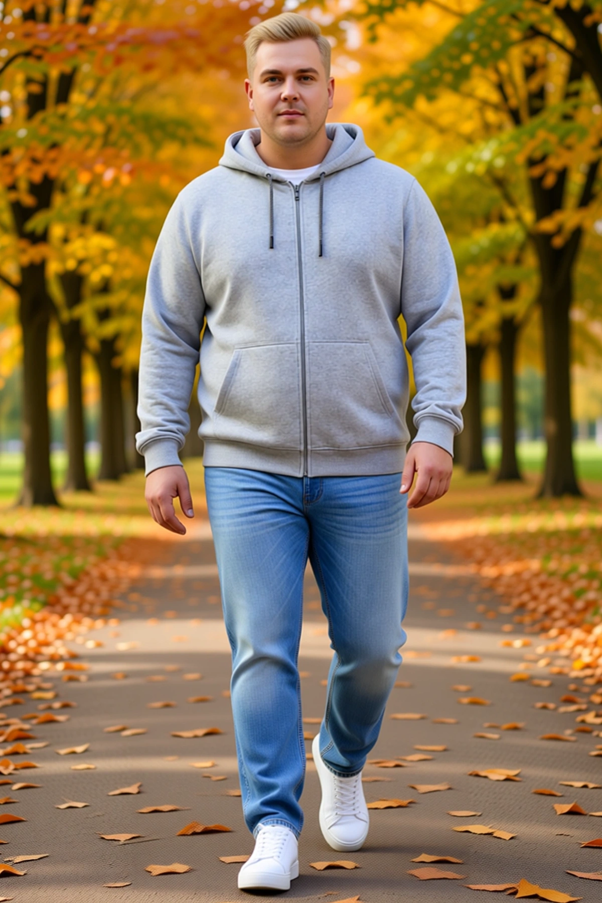 Erkek Büyük Beden Üç İplik İçi Şardonlu Kapüşonlu Tam Fermuarlı Kışlık Sweatshirt Günlük Sezonluk