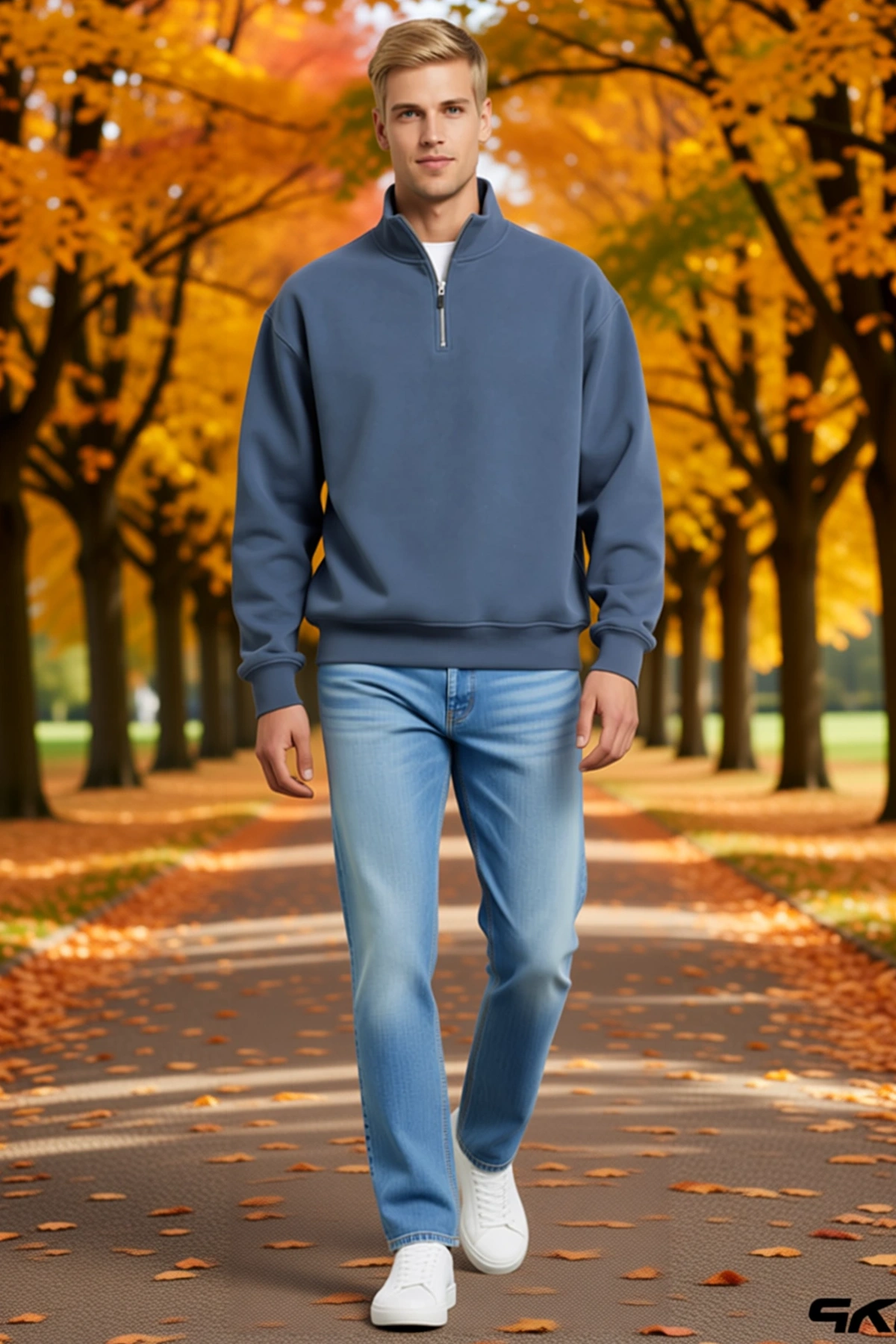 Erkek Üç İplik İçi Şardonlu Dik Yaka Yarım Fermuarlı Kışlık Günlük Konforlu Rahat Kesim Sweatshirt