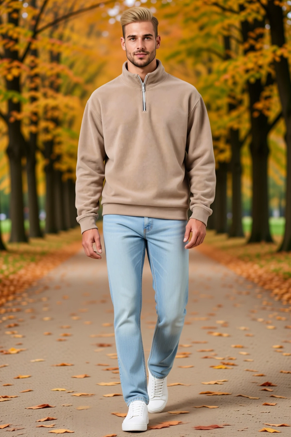 Erkek Polar Dik Yaka Yarım Fermuarlı Uzun Kollu Regular Fit Kışlık Sweatshirt Yumuşak Dokulu Rahat
