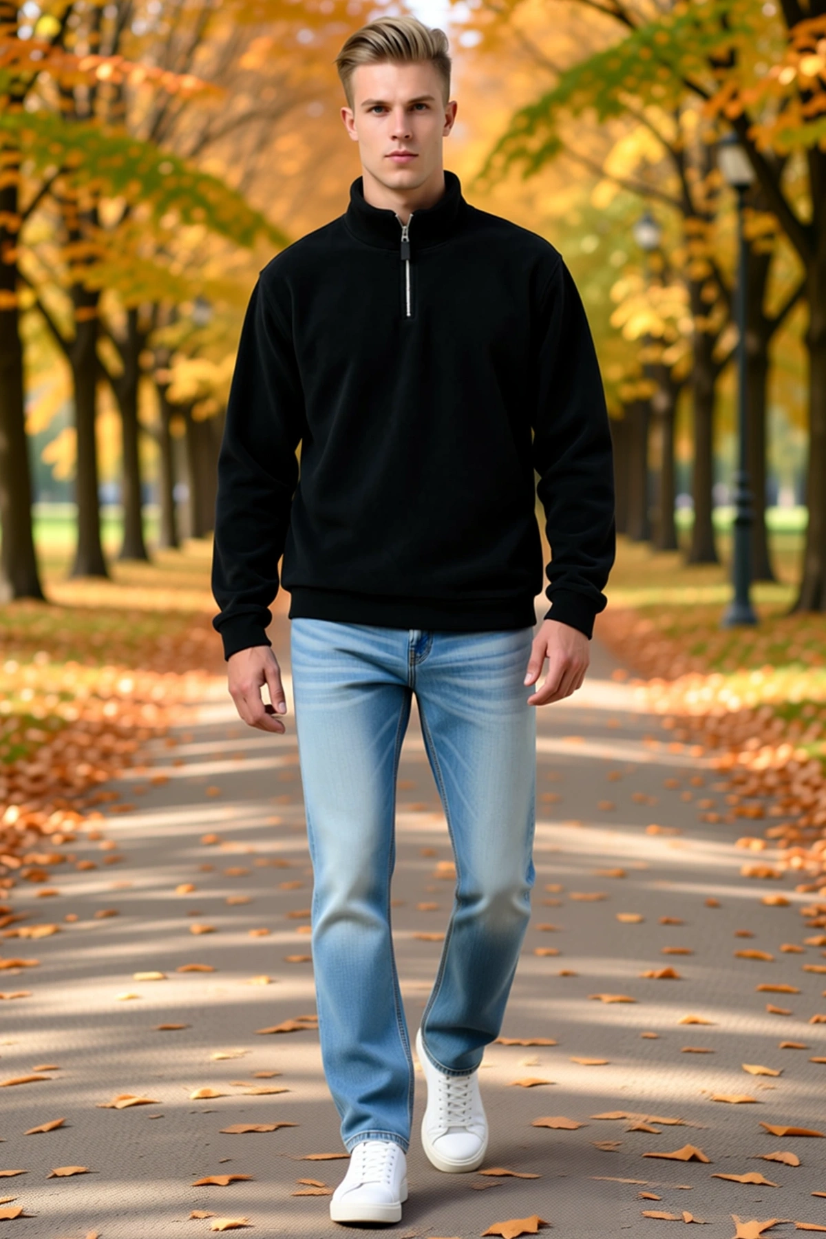 Erkek Polar Dik Yaka Yarım Fermuarlı Uzun Kollu Regular Fit Kışlık Konforlu Rahat Günlük Sweatshirt
