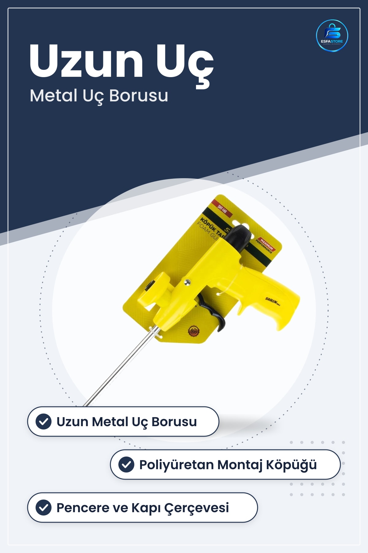 Köpük Tabancası Uzun Metal Uçlu Poliüretan Yapıştırıcı Montaj Hırdavat Aracı Pencere Kapı Yalıtım