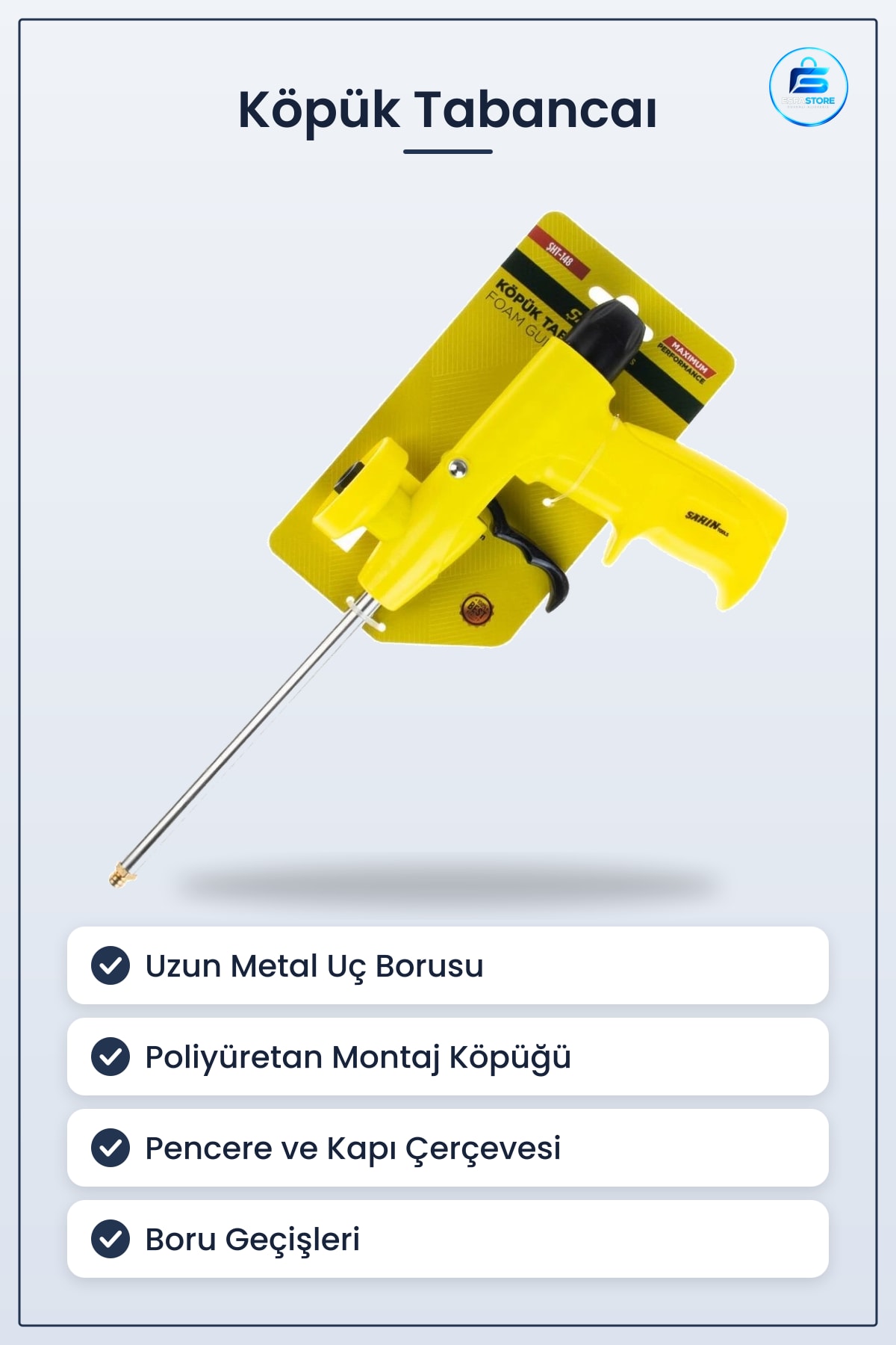 Köpük Tabancası Uzun Metal Uçlu Poliüretan Yapıştırıcı Montaj Hırdavat Aracı Pencere Kapı Yalıtım