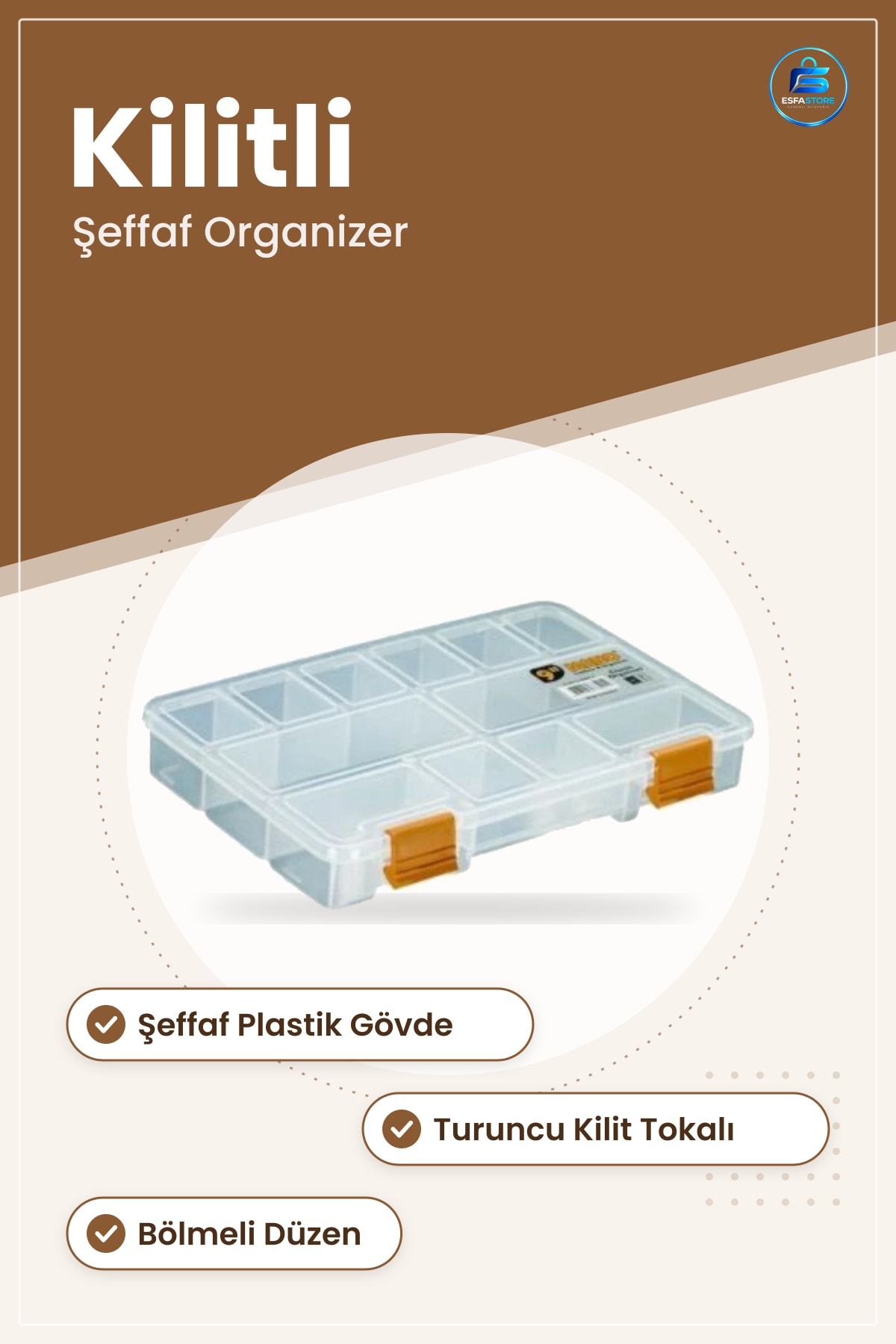 Kilitli Organizer Saklama Kutusu Şeffaf Plastik Bölmeli Düzenleyici Ev Ofis Kullanımı
