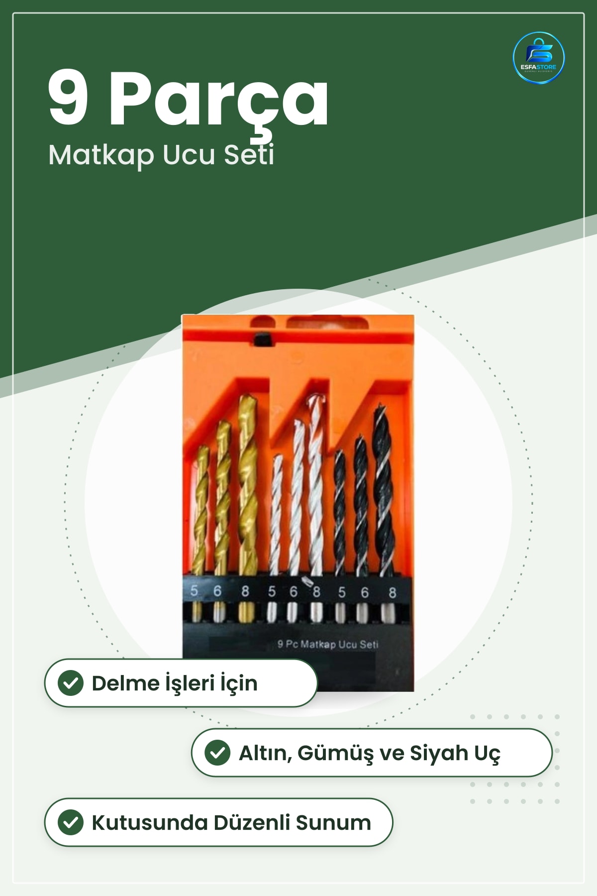 Matkap Ucu Seti 9 Parça Hırdavat Çalışmaları İçin Elektrikli El Aleti Aksesuarı Delme Takımı