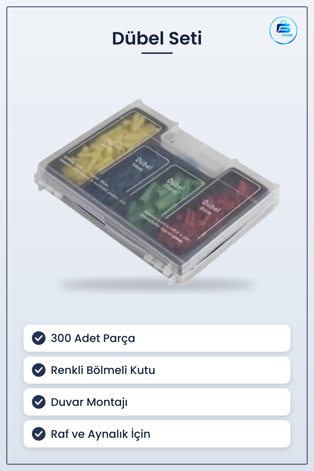 Dübel Seti 300 Adet Renkli Duvar Montaj Hırdavat Vida Çivi Saklama Kutulu Set Kullanışlı