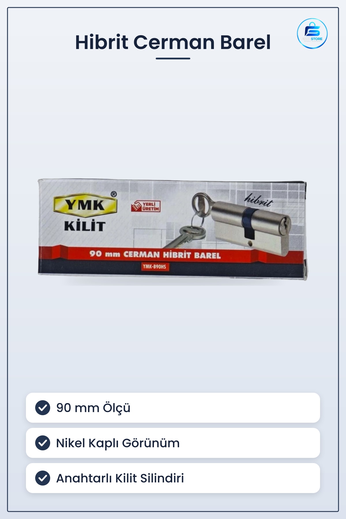 Hibrit Cerman Barel 90 mm Kapı Kilit Silindiri Nikel Renk Yerli Üretim Ev Hırdavatı