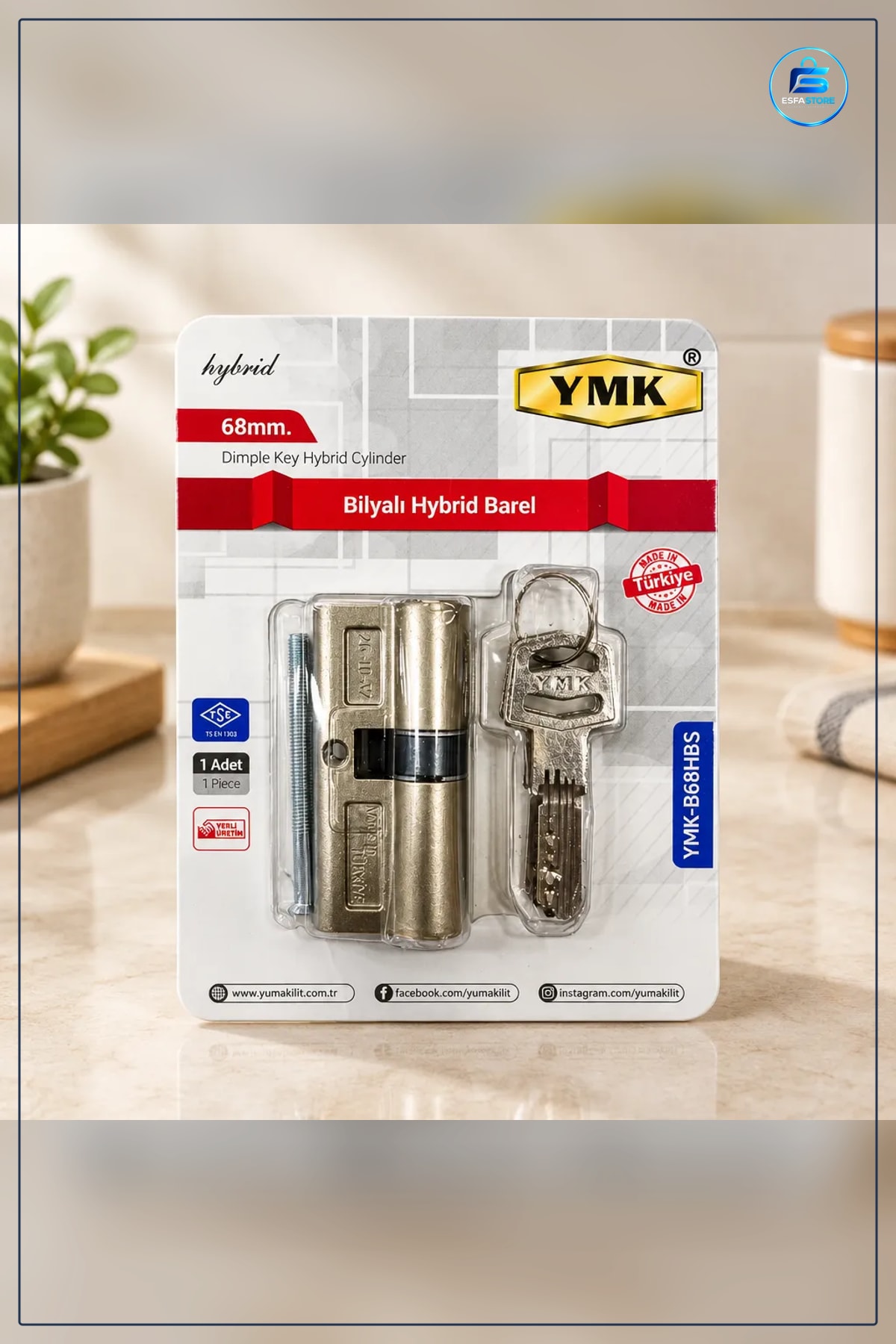 Bilyalı Hibrit Barel 68mm Kilit Göbeği Yerli Üretim Anahtarlı Kapı Kilidi Hırdavatı
