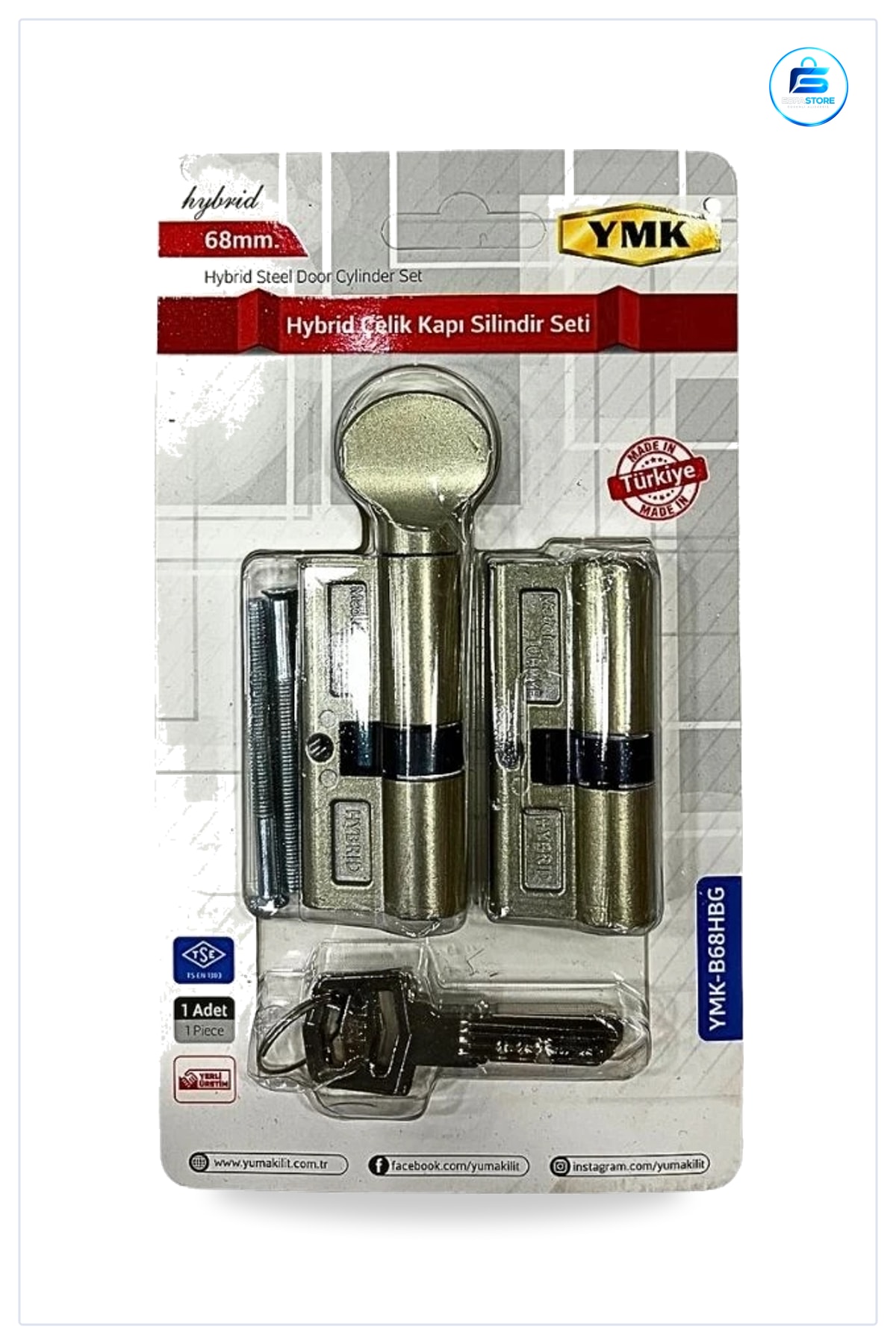 Kapı Silindir Seti Hibrit Çelik 68 mm Kilit Mekanizması Hırdavat Ev Ofis Anahtarlı