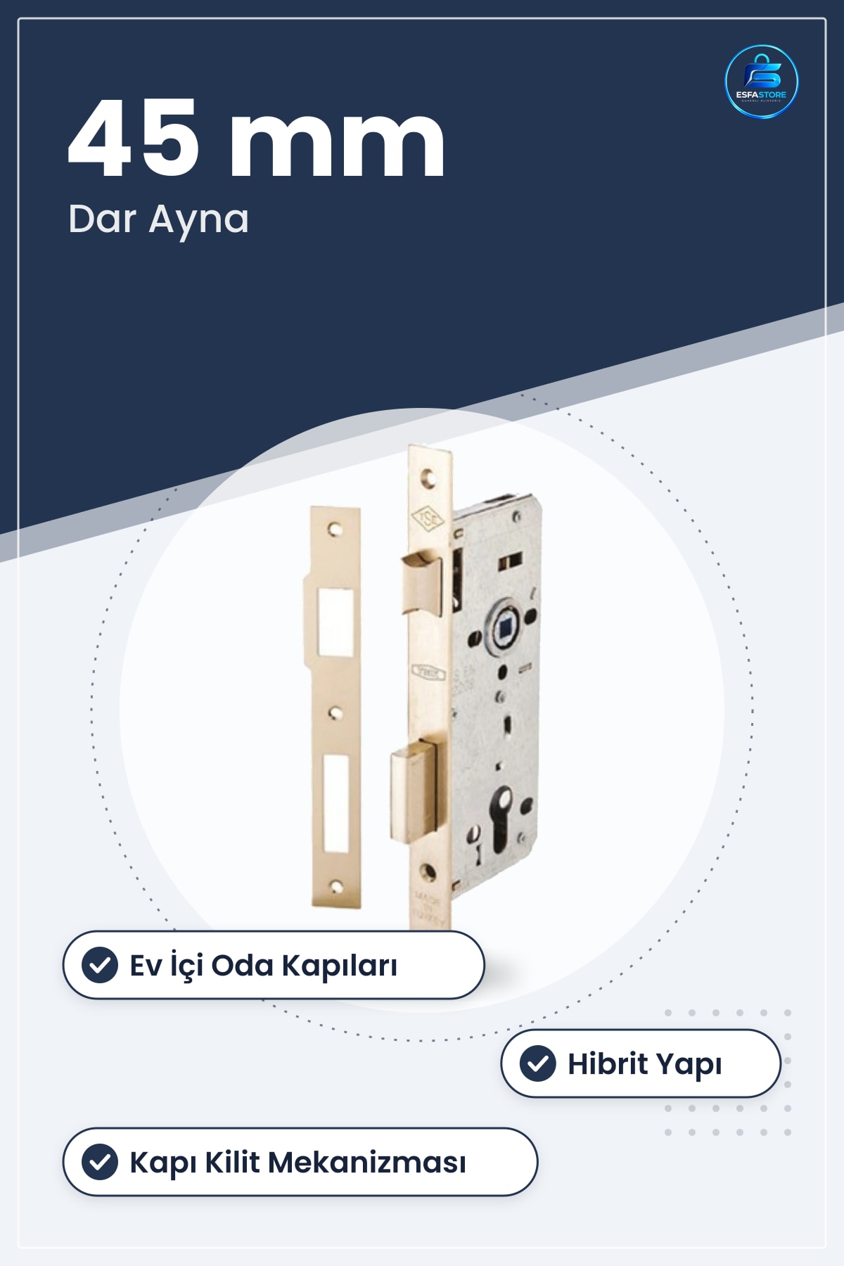 Hibrit Oda Kilidi 45 mm Dar Ayna Ev İçi Kapılar İçin Kapı Kilit Mekanizması Güvenlik Sistemi