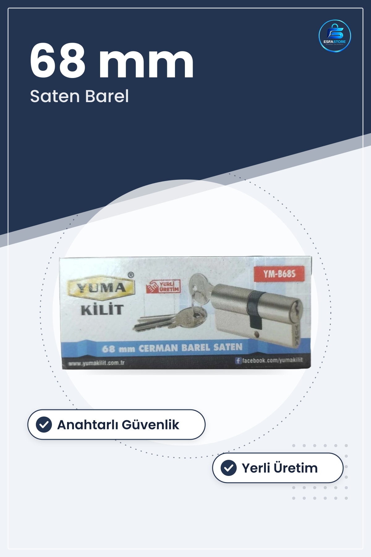 Cerman Barel 68 mm Saten Kilit Silindiri Kapı Kilidi Ev Ofis Güvenlik Anahtarlı Yerli Üretim