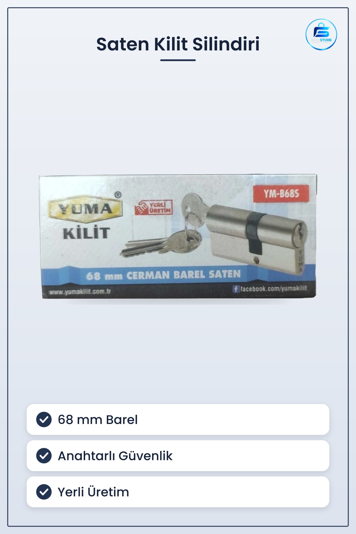 Cerman Barel 68 mm Saten Kilit Silindiri Kapı Kilidi Ev Ofis Güvenlik Anahtarlı Yerli Üretim