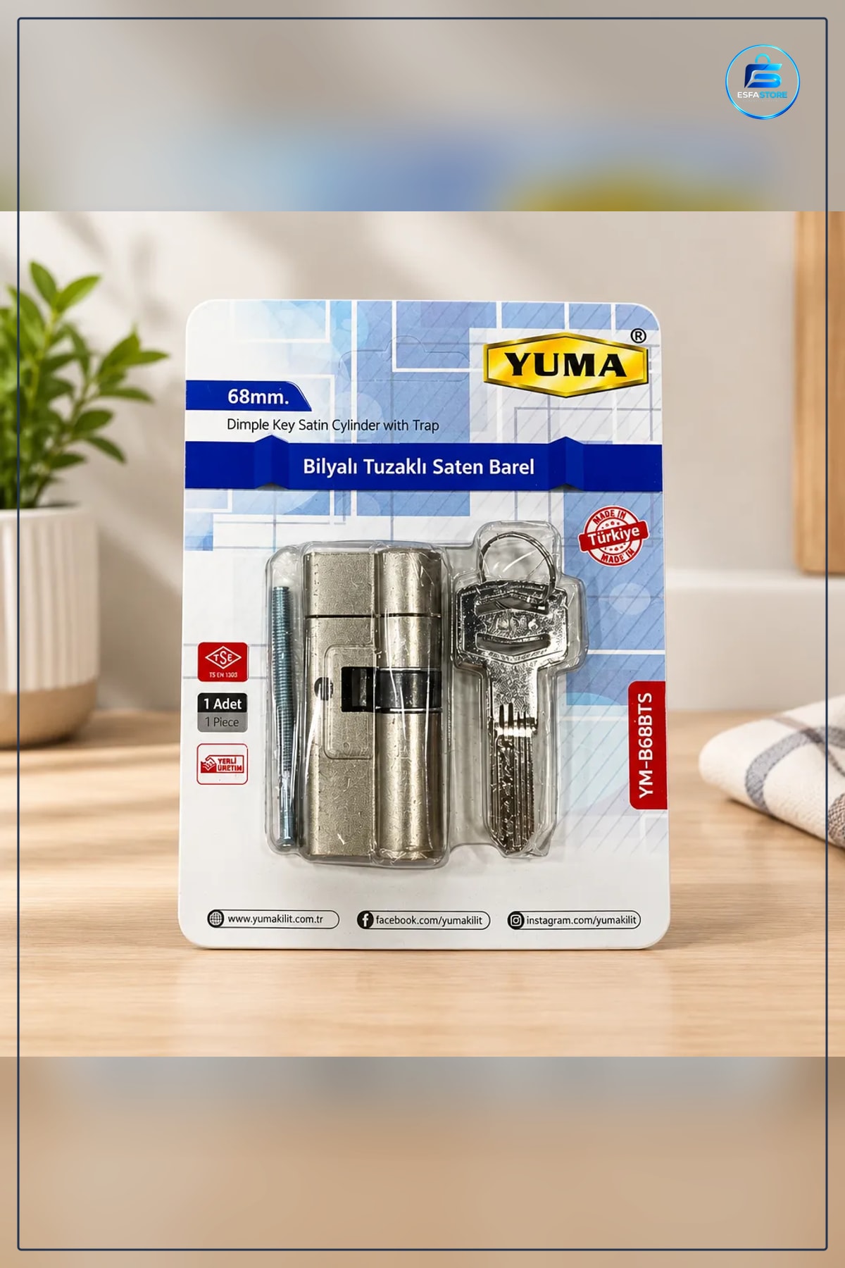 Bilyalı Tuzaklı Saten Barel 68 mm Kilit Silindiri Kapı Kilidi Güvenlik Anahtarlı Ürünü