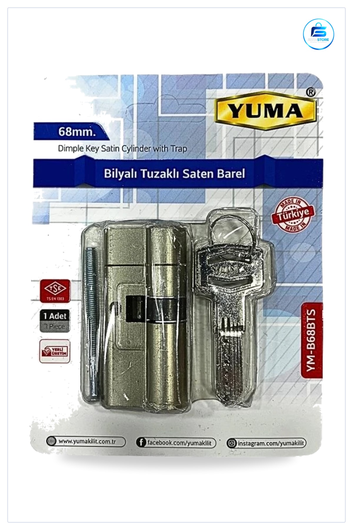 Bilyalı Tuzaklı Saten Barel 68 mm Kilit Silindiri Kapı Kilidi Güvenlik Anahtarlı Ürünü