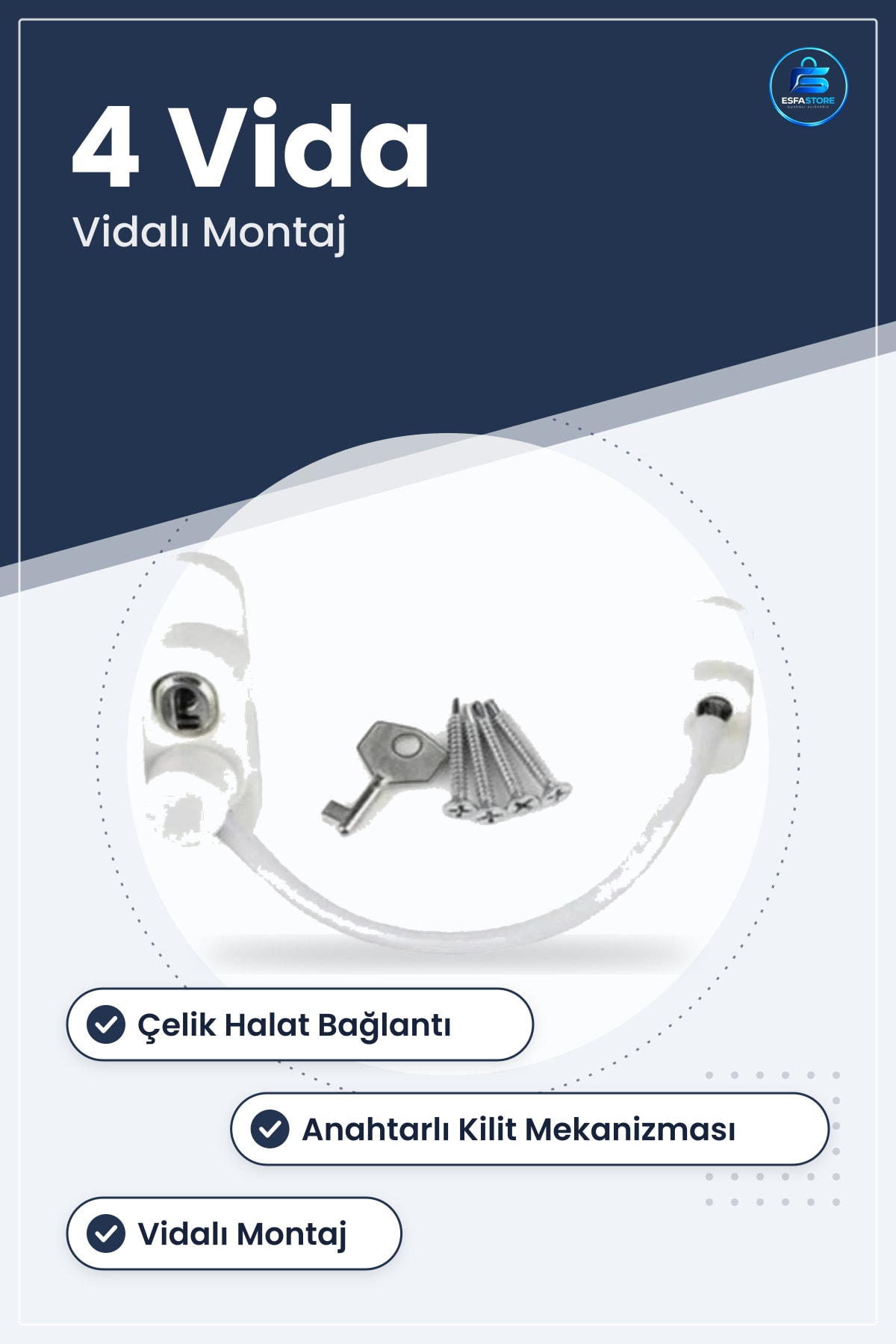 Çelik Halatlı Anahtarlı Emniyet Kilidi Kilit Vidalı Montaj Güvenlik Sabitleme Aparatı