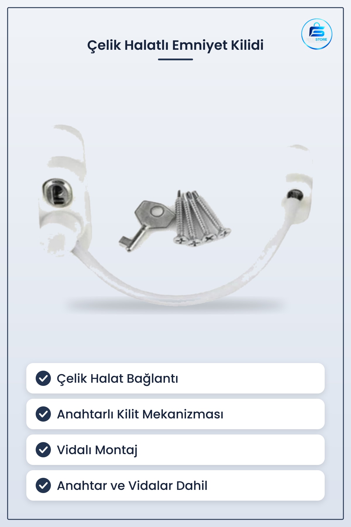 Çelik Halatlı Anahtarlı Emniyet Kilidi Kilit Vidalı Montaj Güvenlik Sabitleme Aparatı