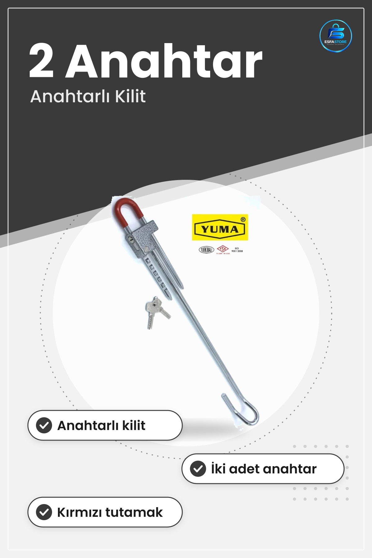 Direksiyon Kilidi Otomobil Hırsızlık Önleyici Anahtarlı Kırmızı Tutamaklı Çelik Araç İçi Aksesuarı