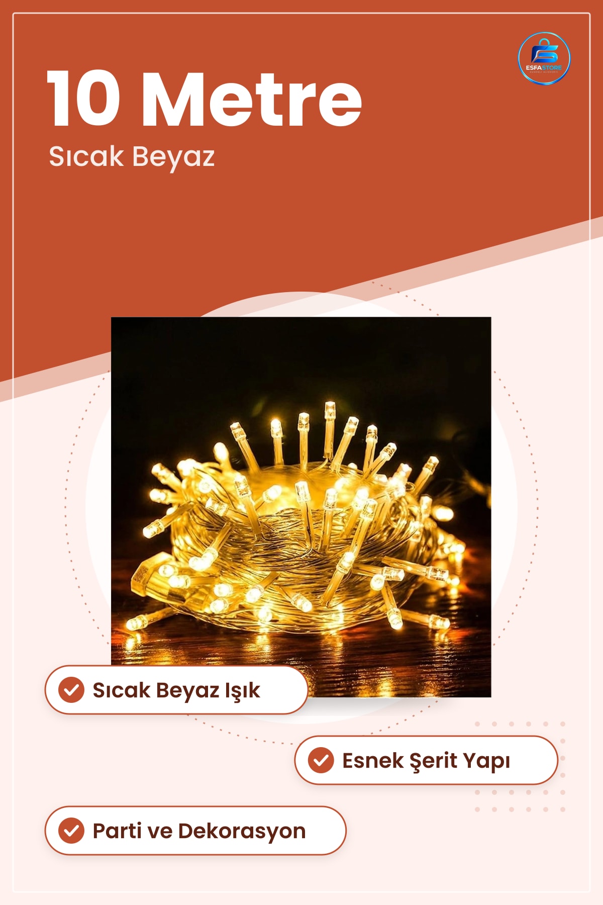 Dekor Led Işık 10 Metre Sıcak Beyaz Parti Dekoratif Esnek Aydınlatma Şerit Dizi Süsleme
