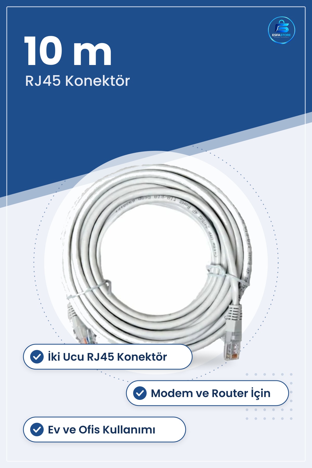 Network Kablosu 10 Metre Ethernet Ağ RJ45 Modem Router Bilgisayar İnternet Bağlantısı