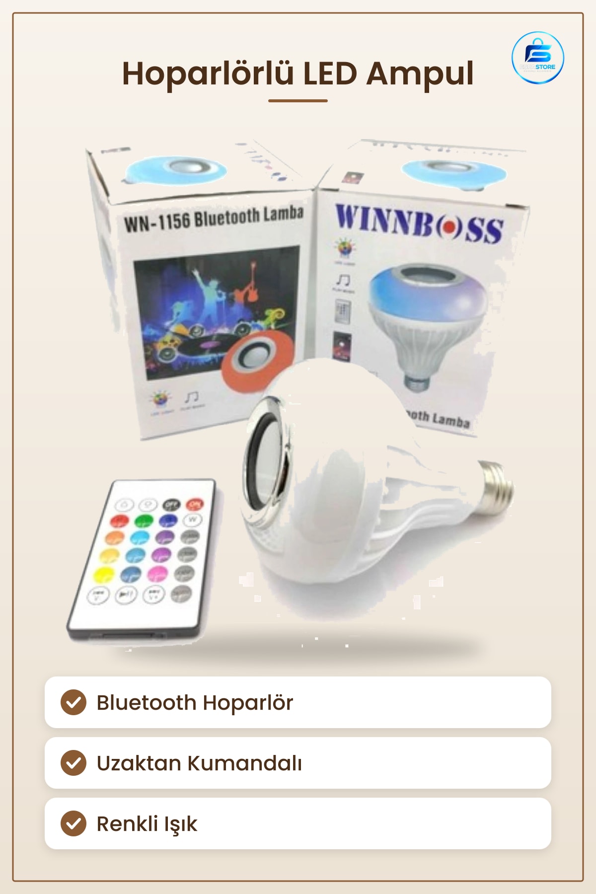 Bluetooth Hoparlörlü LED Ampul Uzaktan Kumandalı Renkli Işıklı Müzik Çalar Aydınlatma Lambaı