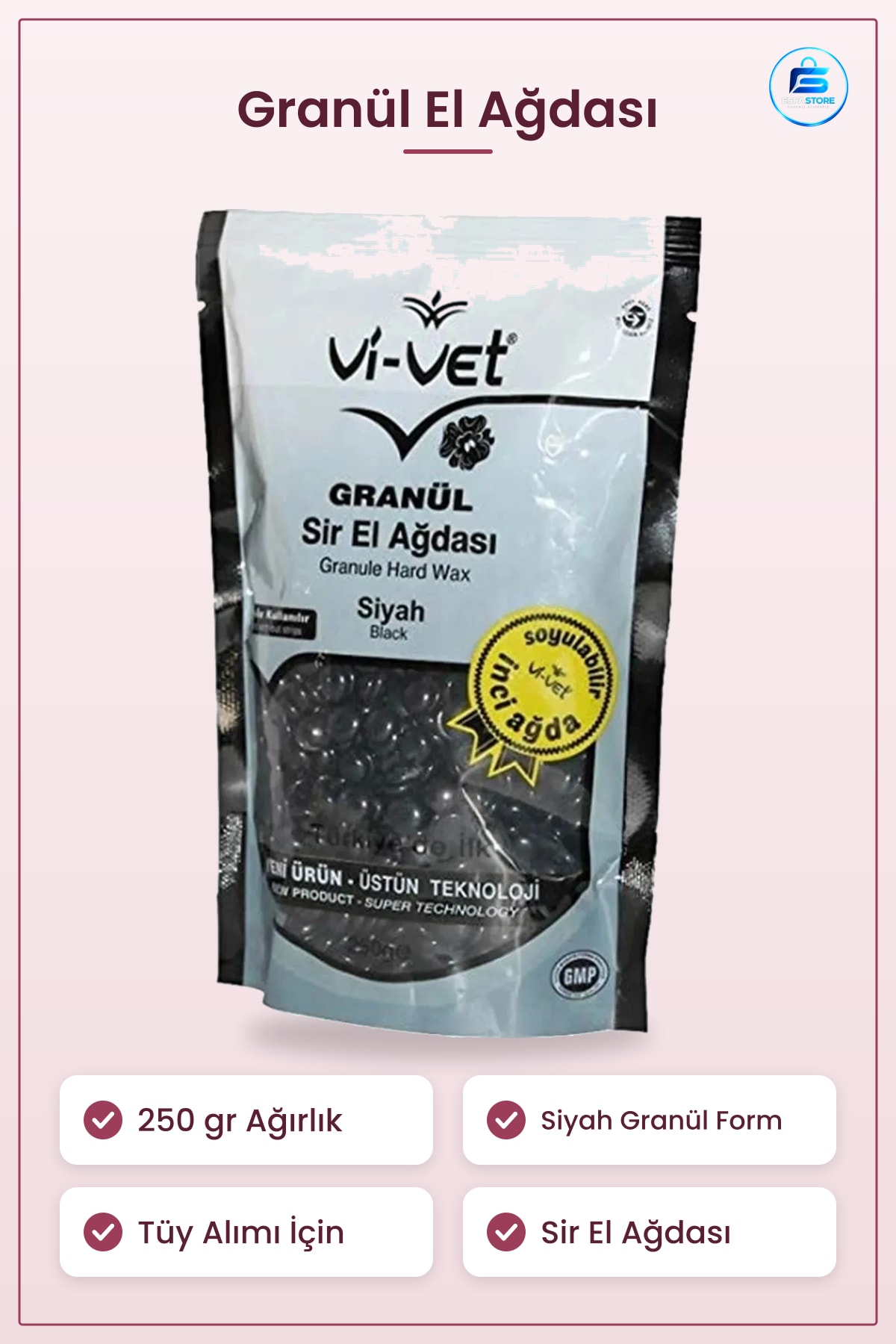 Granül El Ağdası Siyah 250 gr Tüy Alımı İçin Sir Ağda Epilasyon Kozmetik Ürünü Soyulabilir