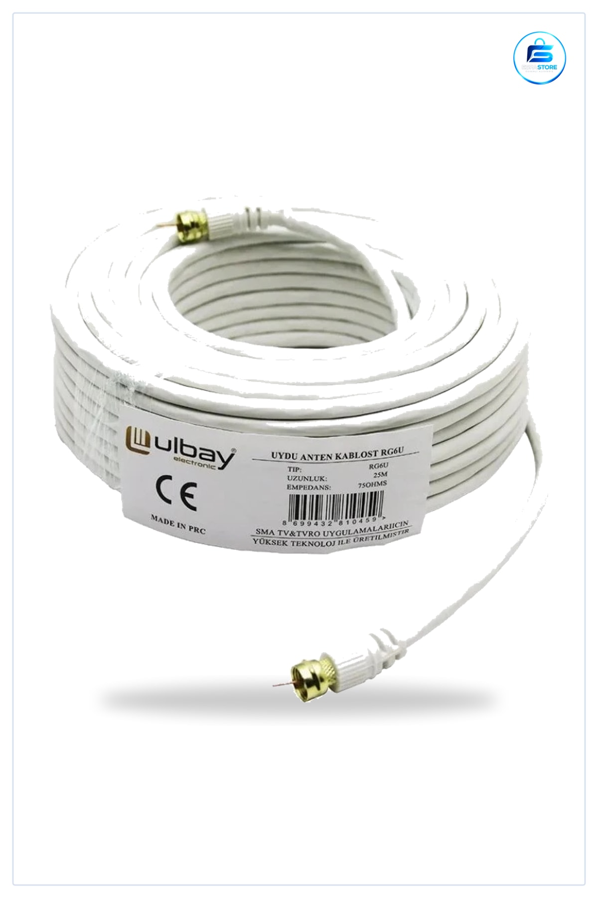 Uydu Anten Kablosu 25 Metre Beyaz Koaksiyel Uzatıcı Kablo RG6U TV Alıcı Bağlantı Aksesuarı