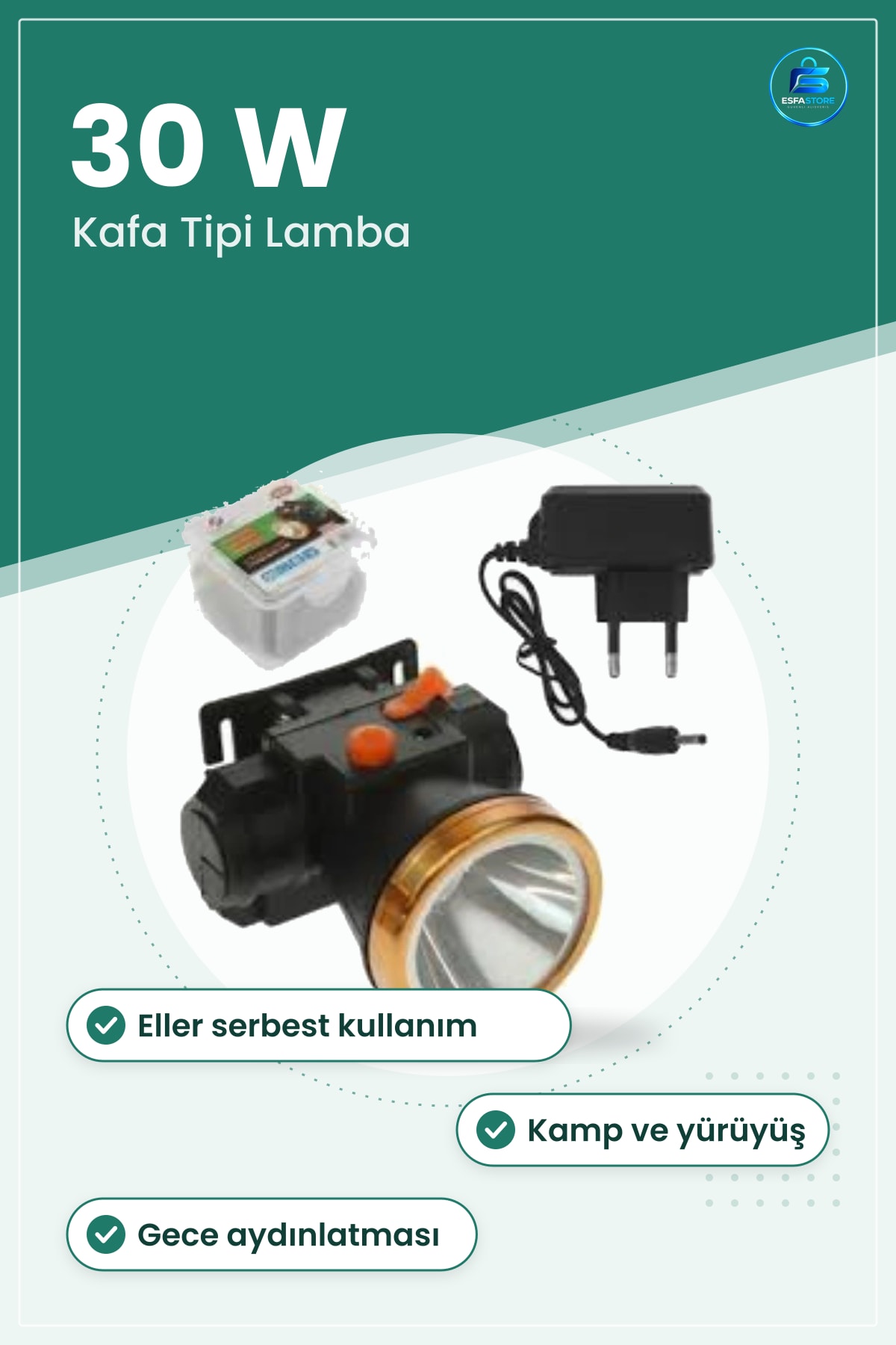 Kafa Lambası 30 W Kamp Feneri Eller Serbest Kullanım Outdoor Aydınlatma Gece Av Yürüyüşü Ekipmanı