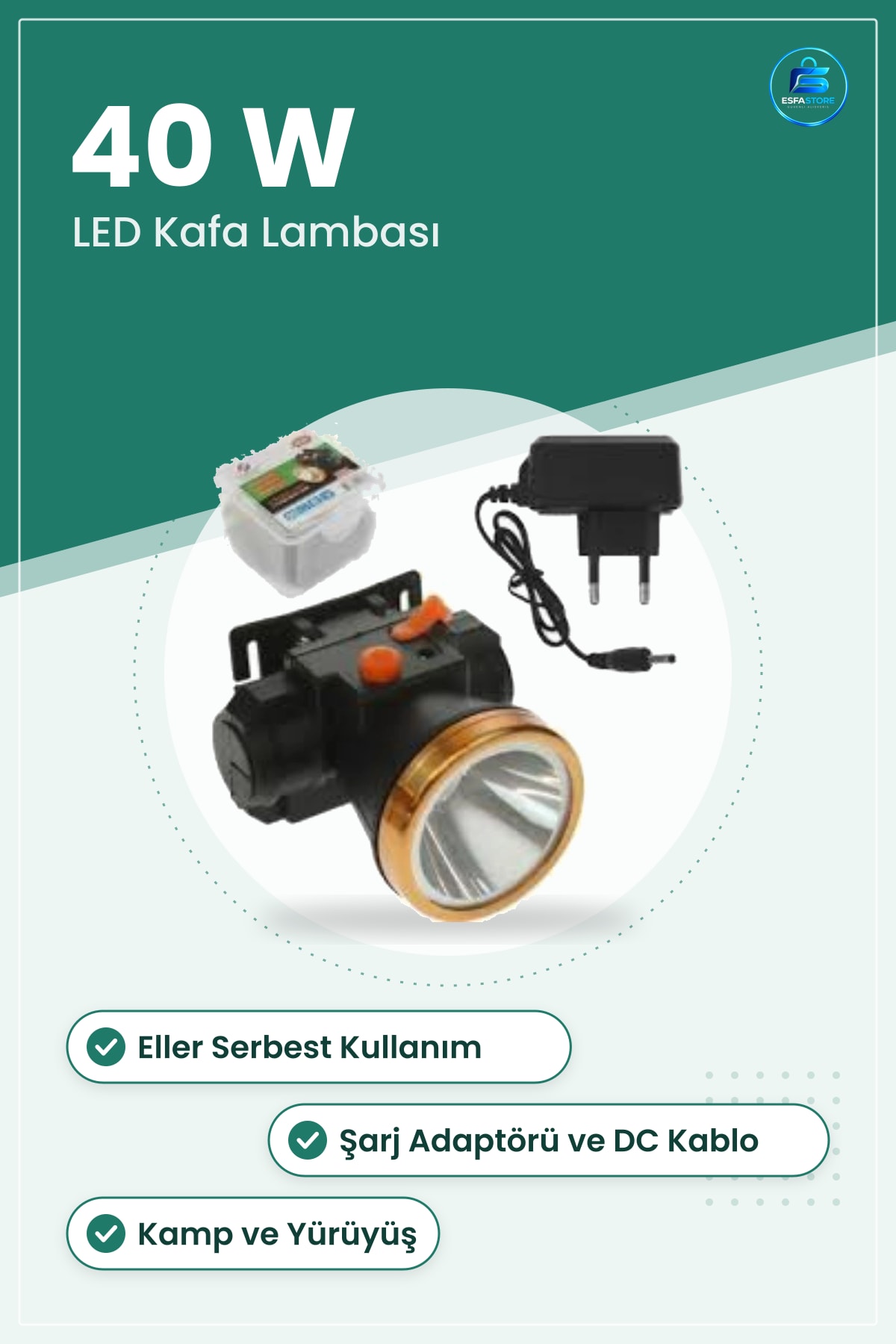 Kafa Lambası 40 W LED Eller Serbest Kamp Yürüyüş Av Bisiklet Çalışma Feneri Aydınlatma Gece