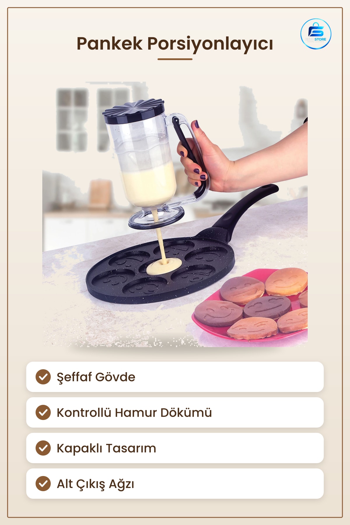 Hanımeli Pankek Porsiyonlayıcı Sürahi Mutfak Pratik Hamur Şekillendirici Dökücü Kap