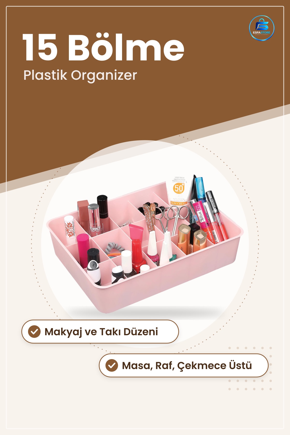 15 Bölmeli Organizer Dolap İçi Düzenleyici Plastik Makyaj Malzemesi Saklama Kutusu Masa Üstü