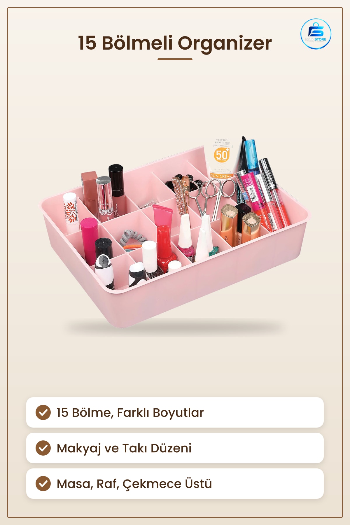 15 Bölmeli Organizer Dolap İçi Düzenleyici Plastik Makyaj Malzemesi Saklama Kutusu Masa Üstü