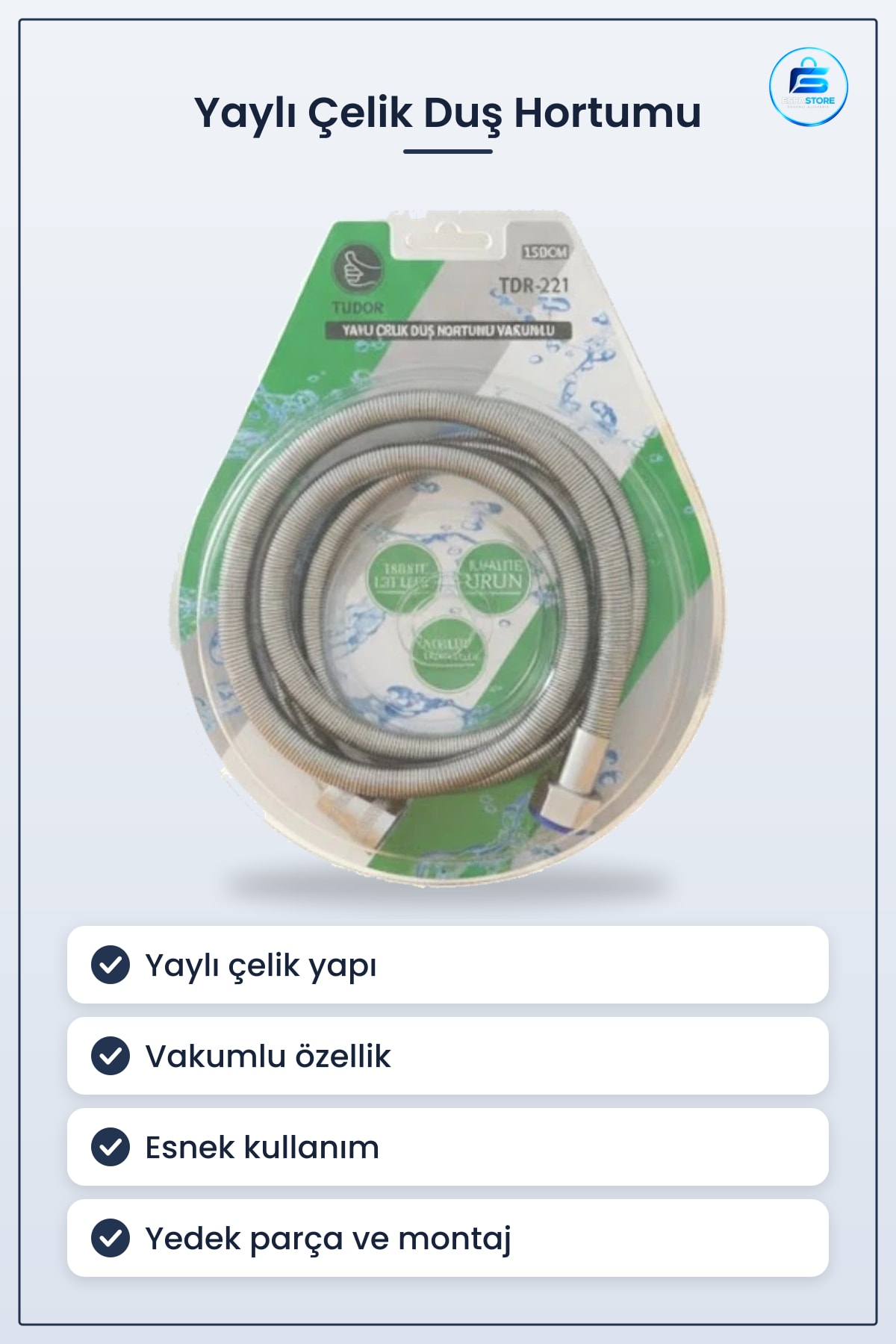 Yaylı Çelik Duş Hortumu Vakumlu 150 cm Paslanmaz Krom Banyo Tesisatı Esnek Bağlantı