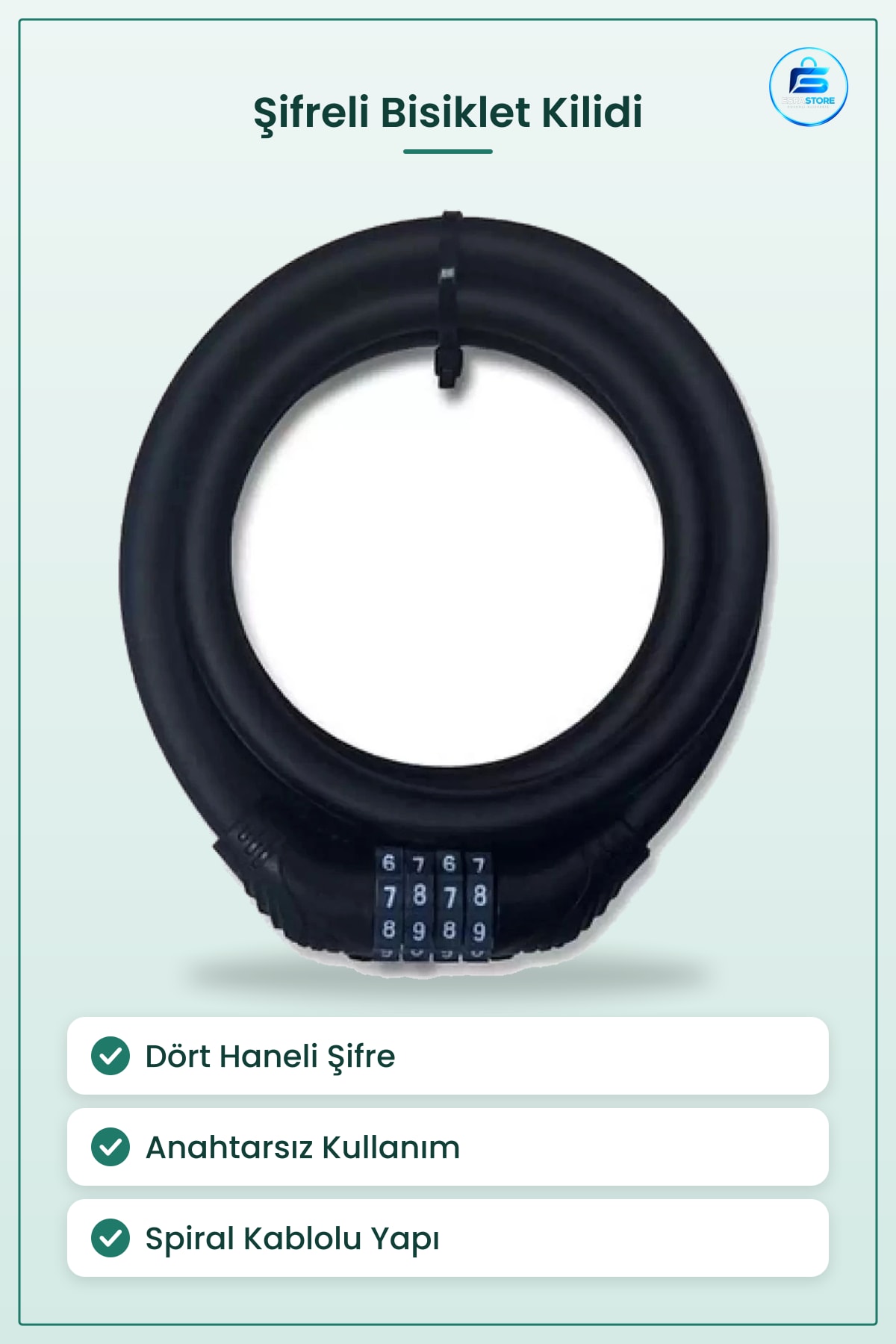 Şifreli Bisiklet Kilidi Spiral Kablolu Dört Haneli Şifre Kilit Dış Mekan Güvenlik