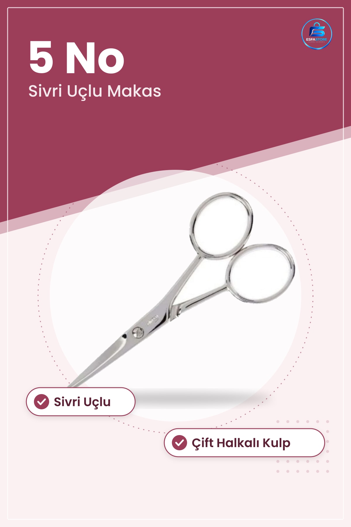 Bıyık ve Kaş Makası 5 No Sivri Uçlu Hassas Bakım Tıraş Kozmetik Erkek Burun Kılı Kesme