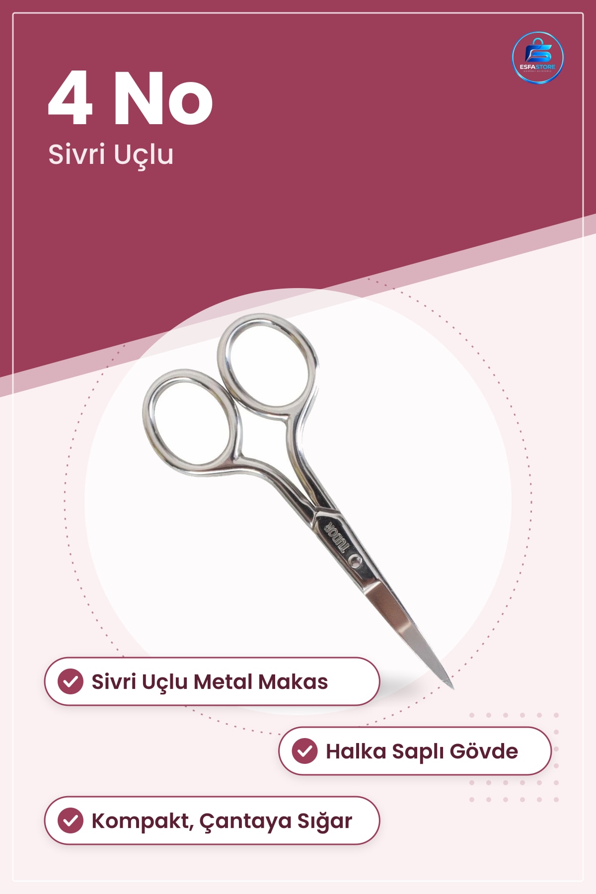Bıyık Makası 4 No Kaş Kıl Kesme Sivri Uçlu Metal Kozmetik Kişisel Bakım Tıraş Günlük