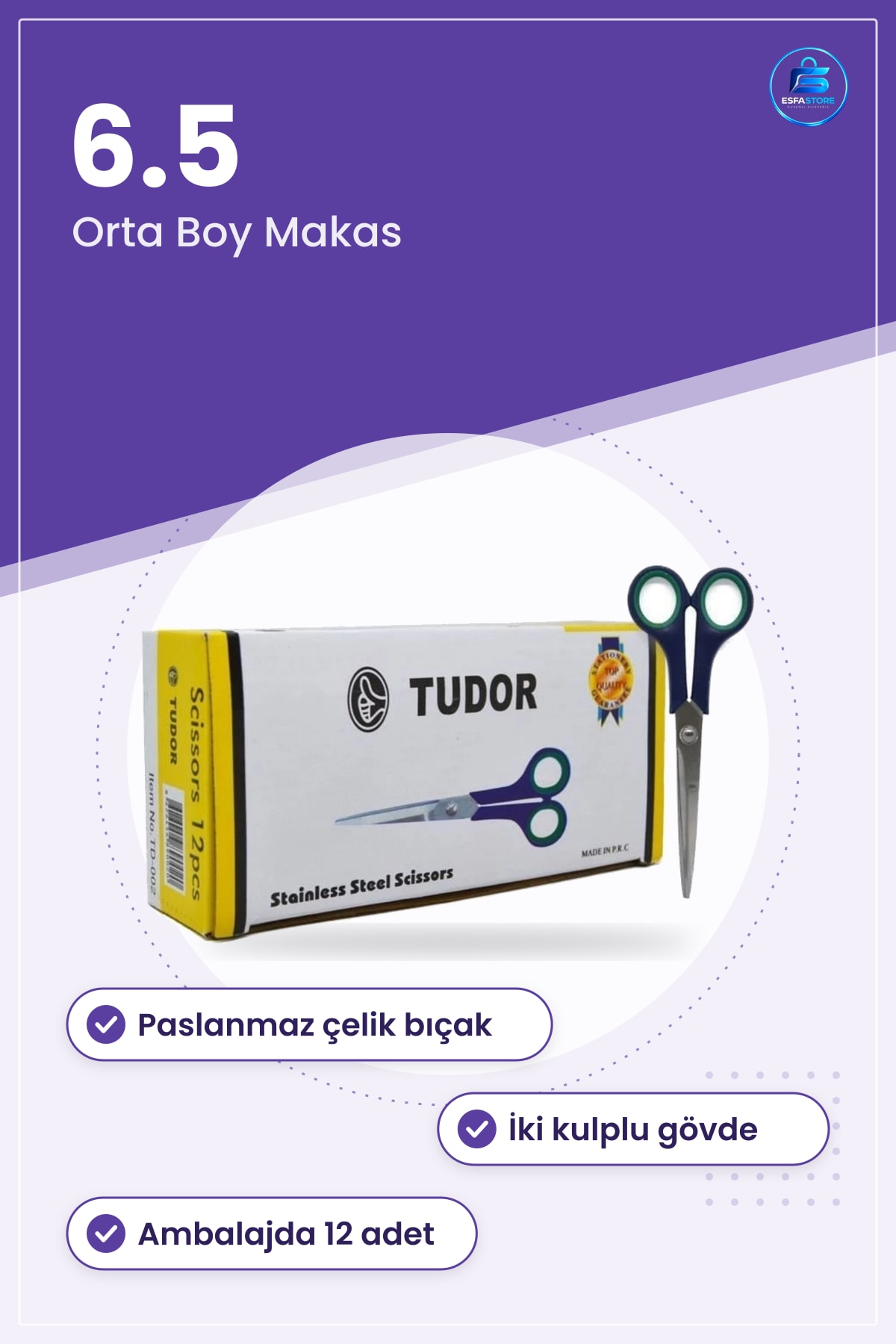 Orta Makas 6.5 Paslanmaz Çelik Kırtasiye Ofis Okul Kağıt Kesim Ev Kullanımı Makası