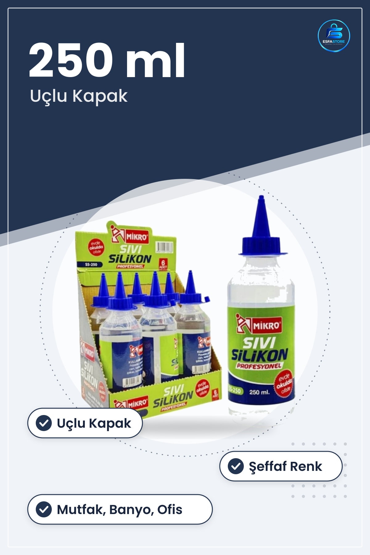 Sıvı Silikon 250 ml Profesyonel Şeffaf Uçlu Yapıştırıcı Mutfak Banyo Ofis Hobi 1 Adet