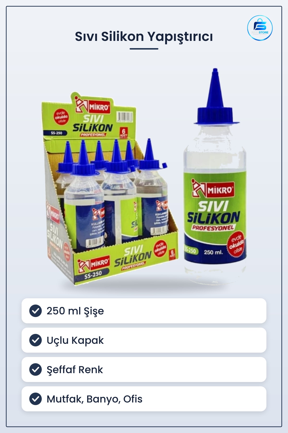 Sıvı Silikon 250 ml Profesyonel Şeffaf Uçlu Yapıştırıcı Mutfak Banyo Ofis Hobi 1 Adet