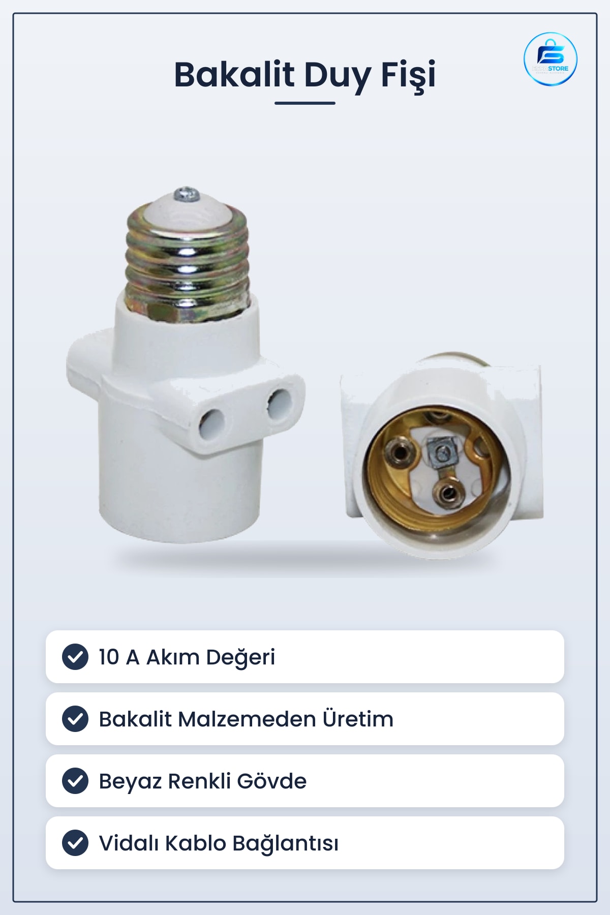 Bakalit Pazarıcı Duy Fişi 10 A Elektrik Tesisat Aydınlatma Armatürü Bağlantı Malzemesi