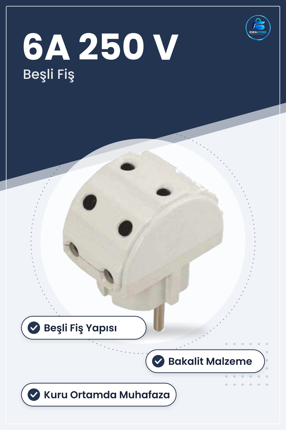 Bakalit Beşli Fiş Hilal 6A 250 V Priz Ev Banyo Mutfak Elektrik Tesisat Malzemesi
