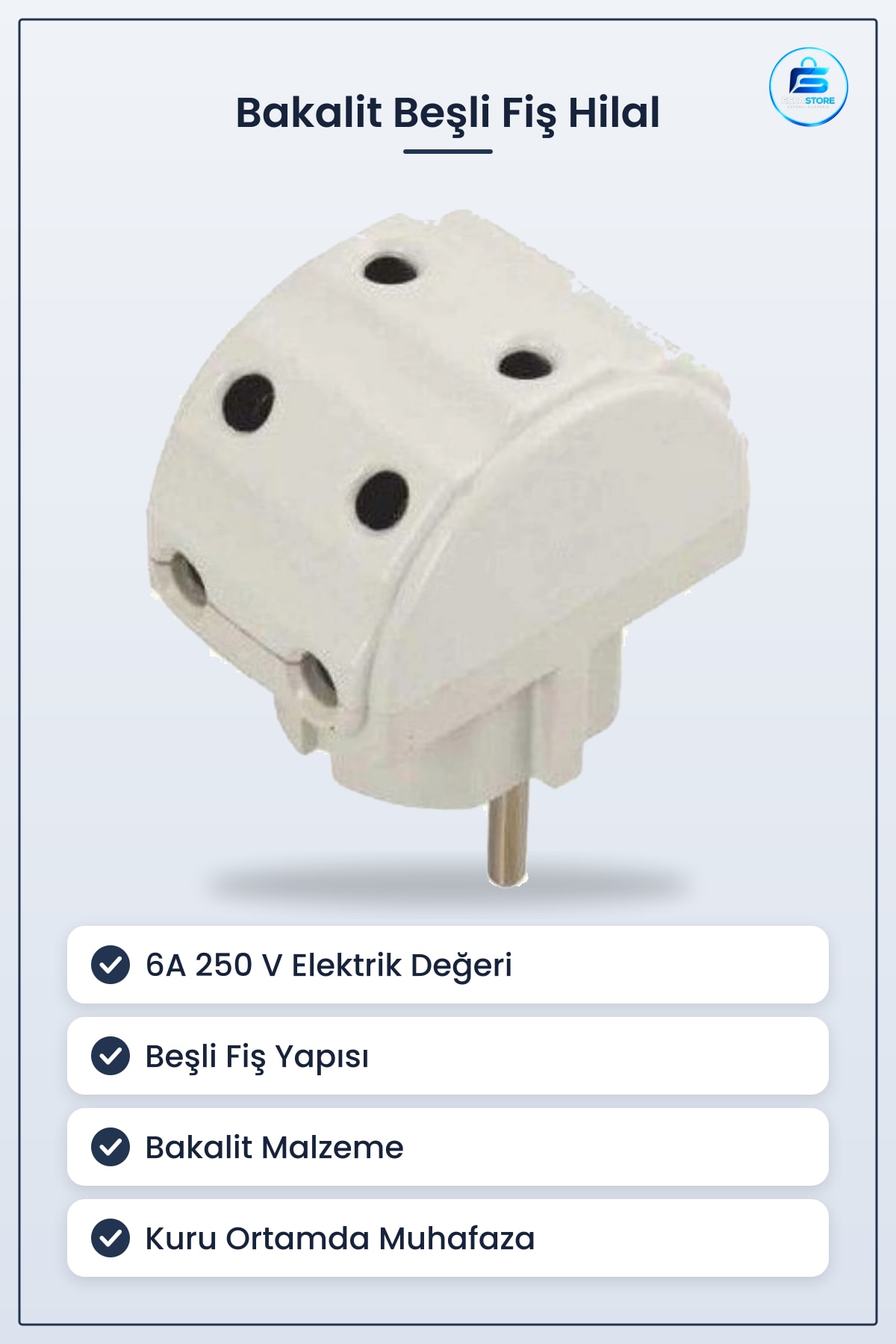 Bakalit Beşli Fiş Hilal 6A 250 V Priz Ev Banyo Mutfak Elektrik Tesisat Malzemesi