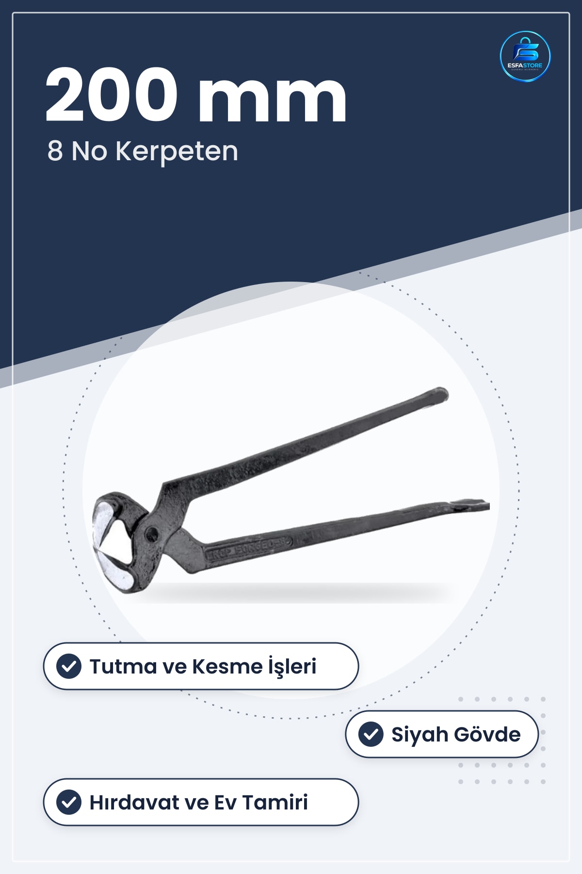 Kerpeten 8 No 200 mm Siyah Manuel El Aletleri Tutma ve Kesme İşleri İçin Pratik Hırdavat Aleti
