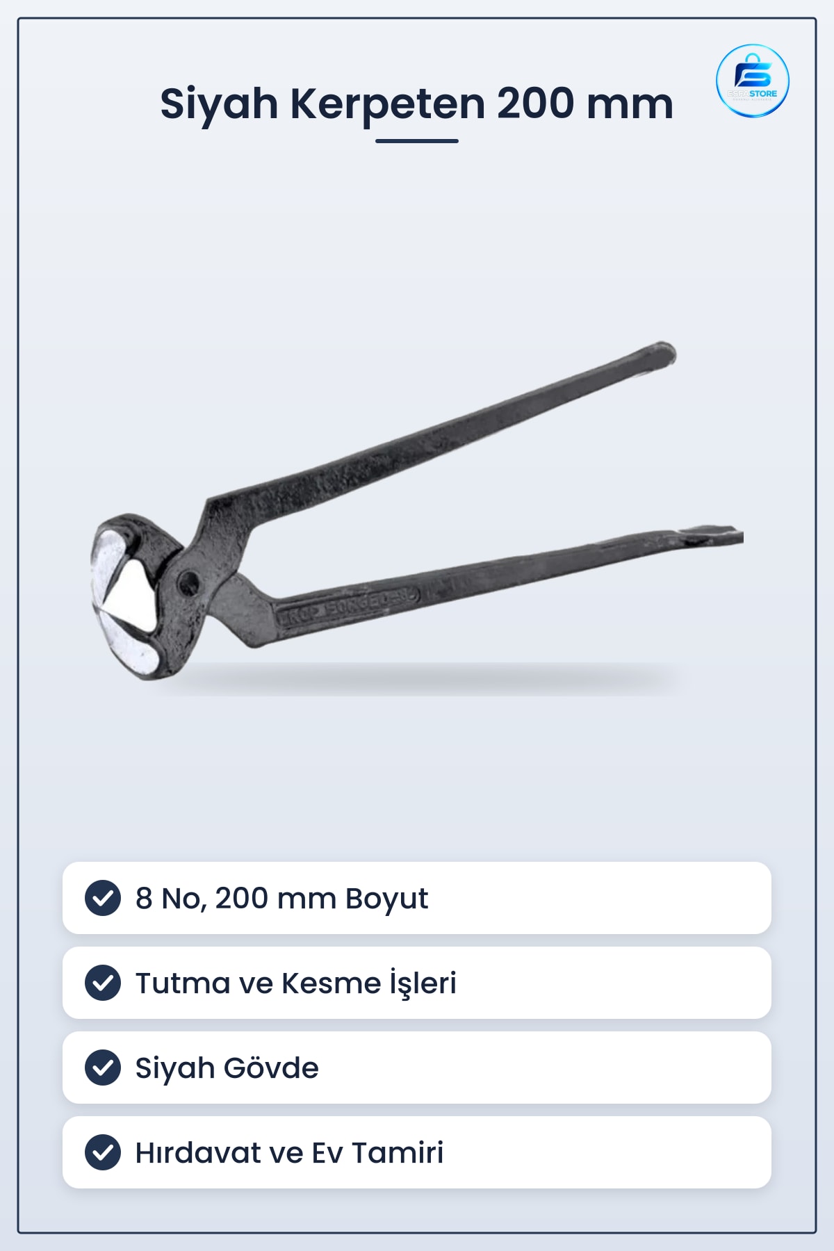 Kerpeten 8 No 200 mm Siyah Manuel El Aletleri Tutma ve Kesme İşleri İçin Pratik Hırdavat Aleti