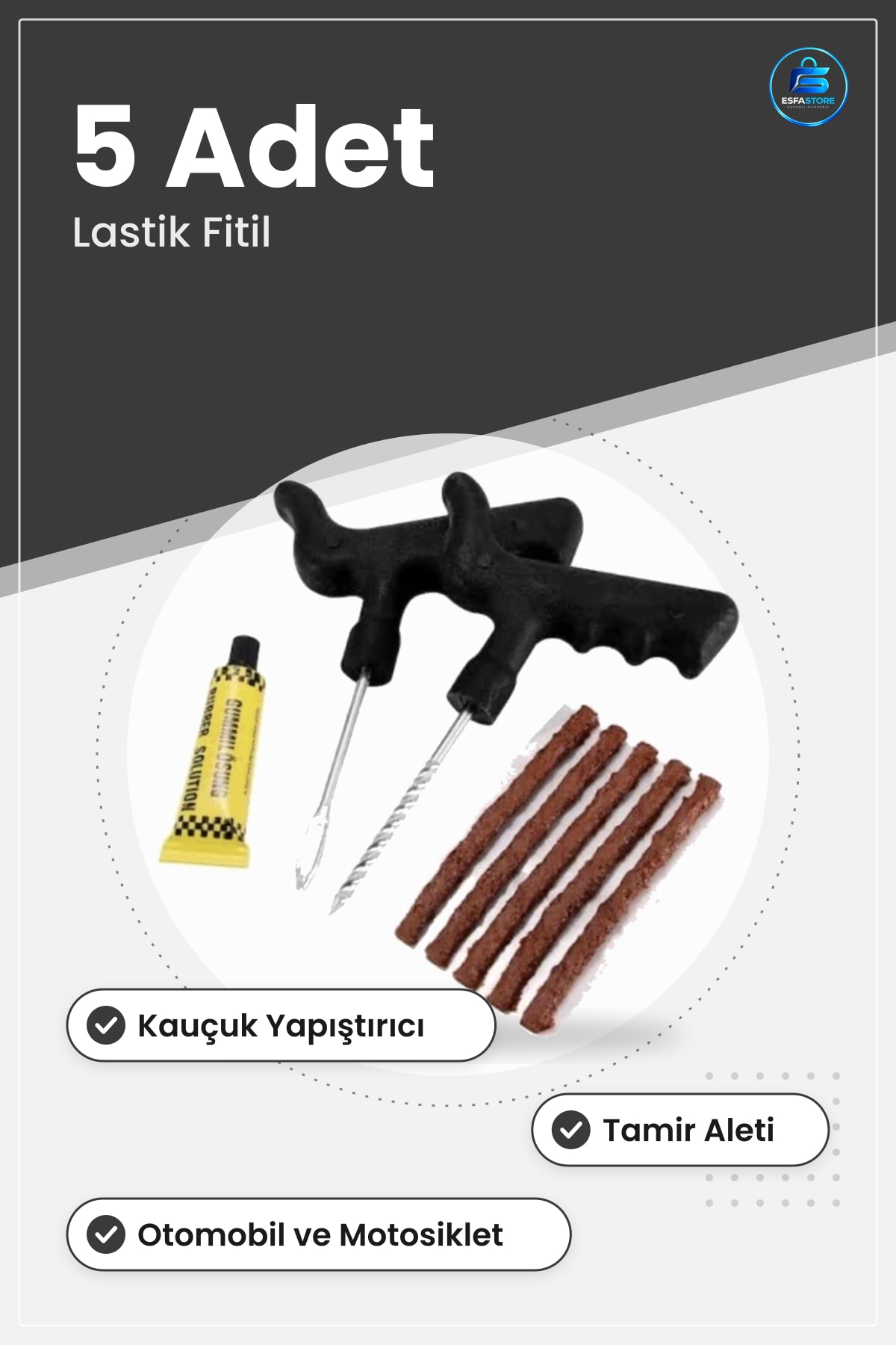 Lastik Fitil Seti 5 Adet Kauçuk Yapıştırıcı İkili Tamir Aleti Araç Bakım Kiti Otomobil