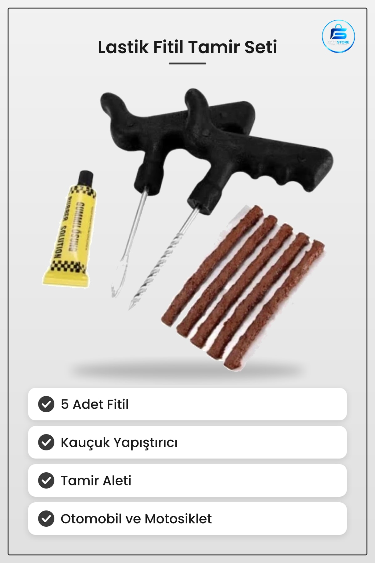 Lastik Fitil Seti 5 Adet Kauçuk Yapıştırıcı İkili Tamir Aleti Araç Bakım Kiti Otomobil