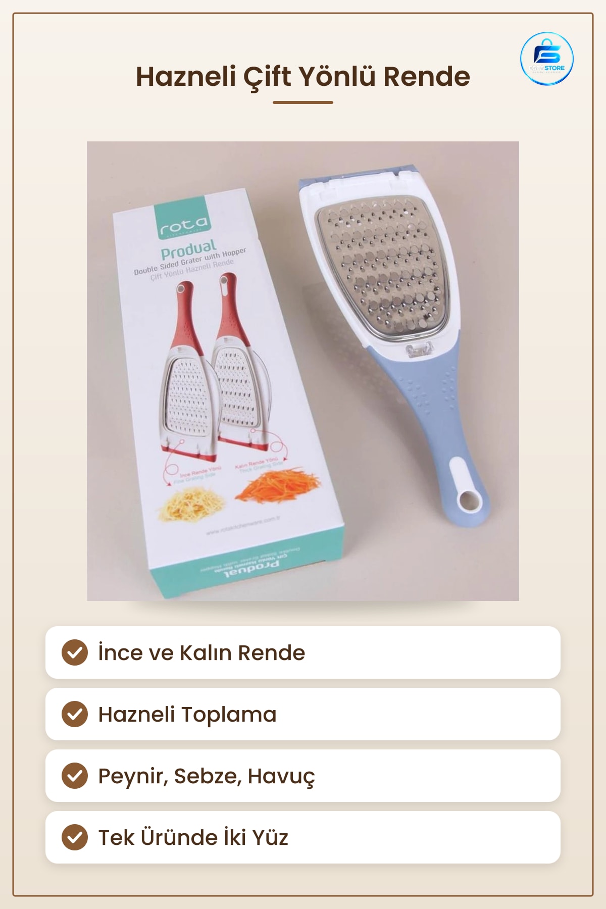 Çift Yönlü Hazneli Rende Mutfak İnce Kalın Rendeleme Peynir Sebze Havuç Yemek Hazırlık Aracı
